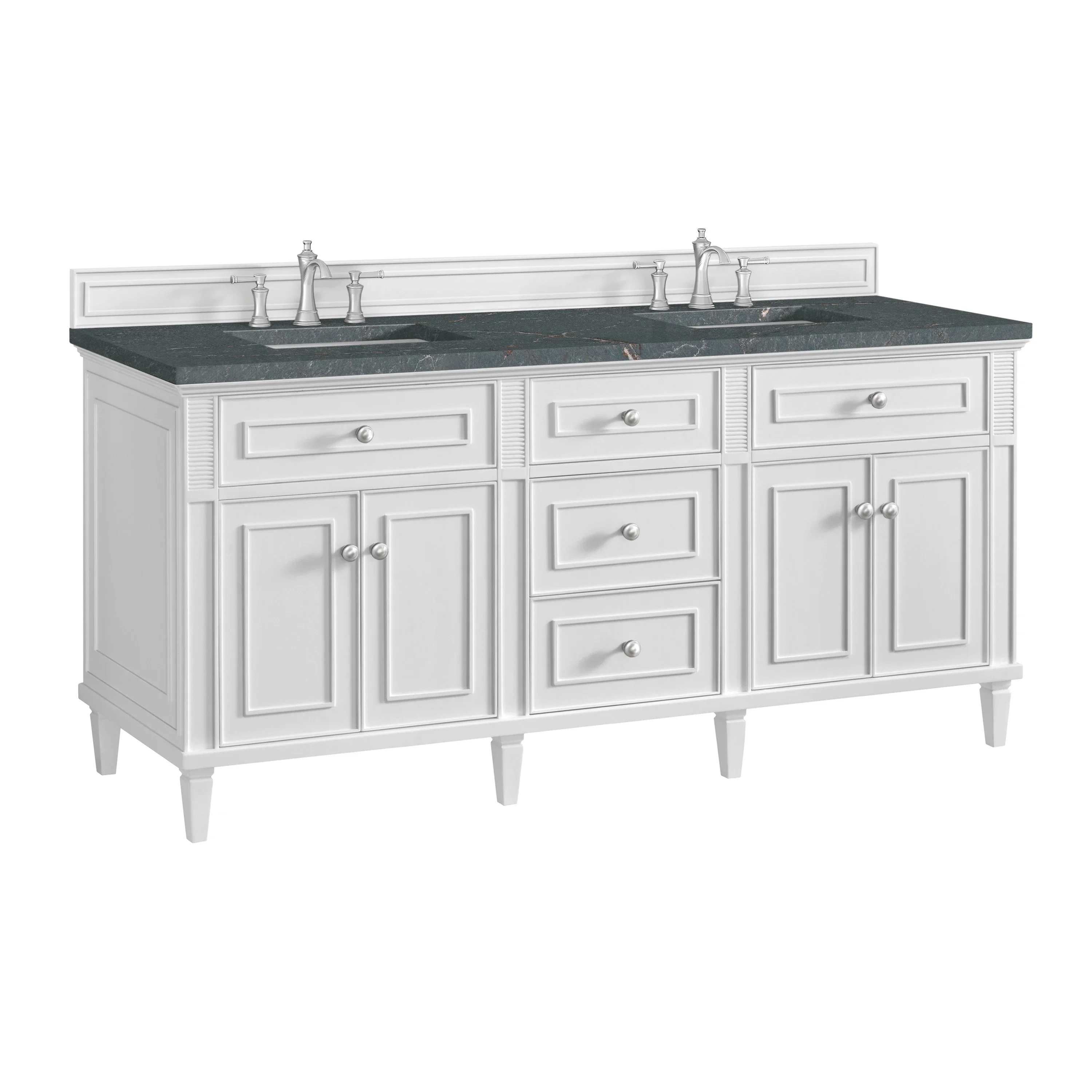 Lorelai 72" Double Vanity, Bright White w/ 3 CM Parisien Bleu Silestone Top