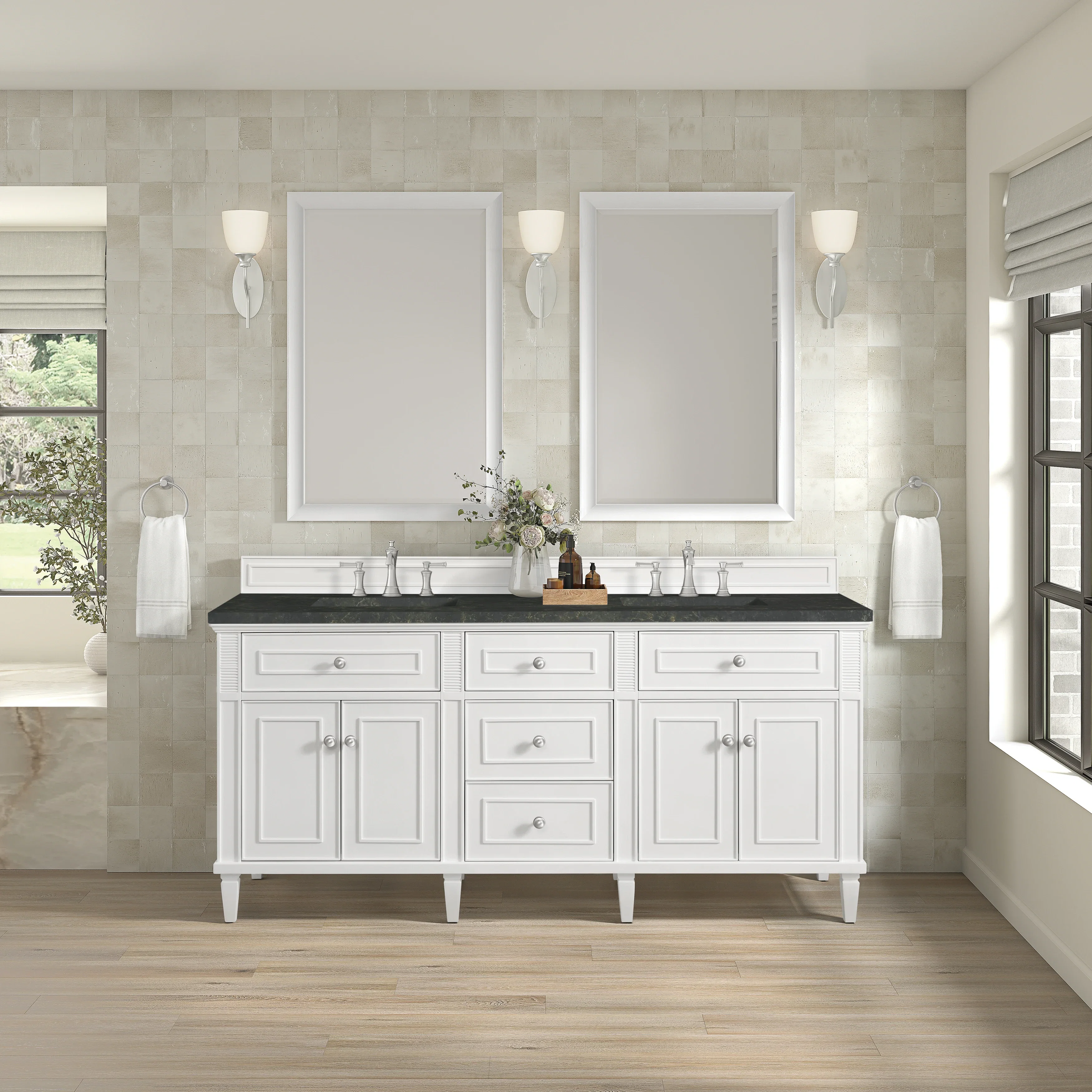 Lorelai 72" Double Vanity, Bright White, w/ 3 CM Phantome Eclos Top
