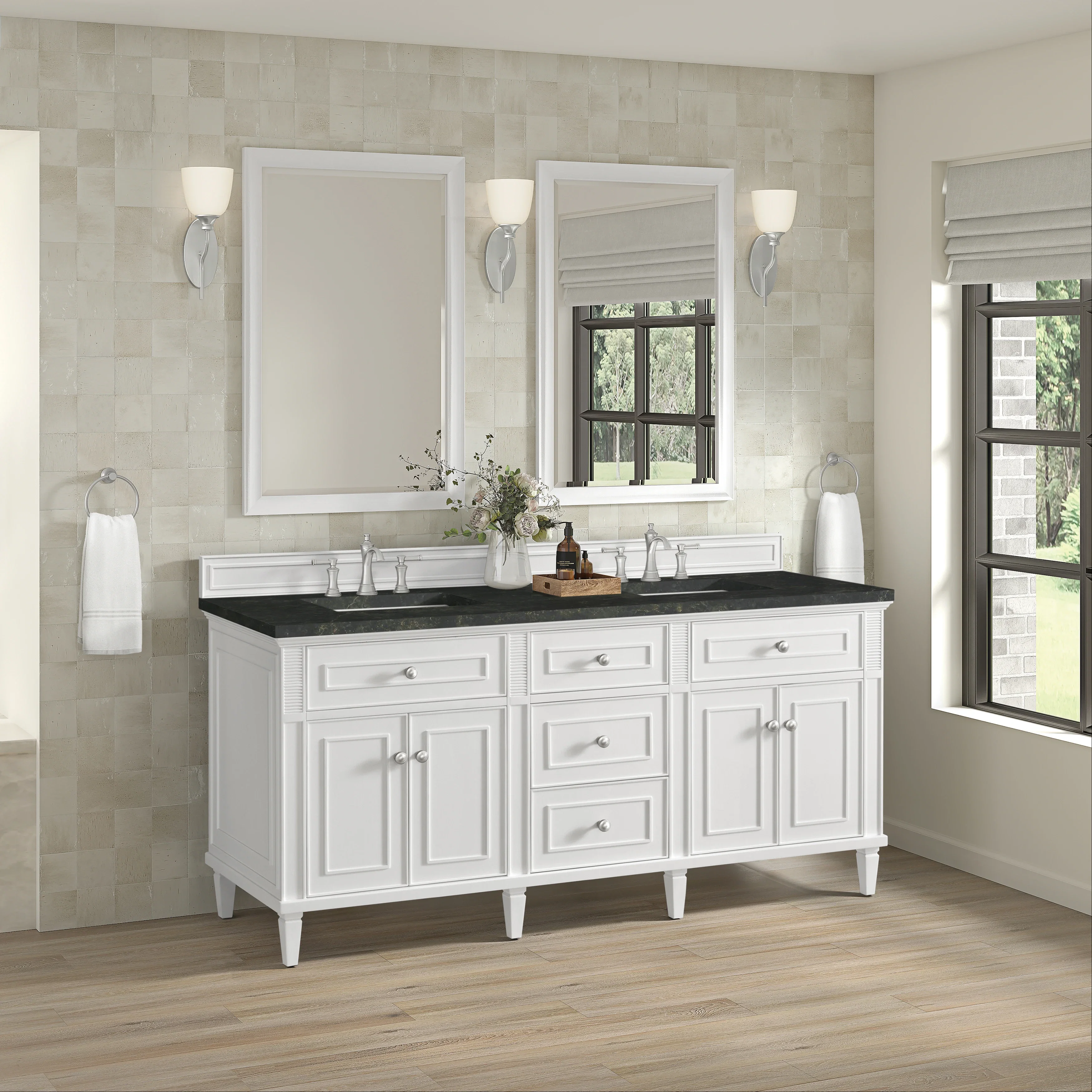 Lorelai 72" Double Vanity, Bright White, w/ 3 CM Phantome Eclos Top