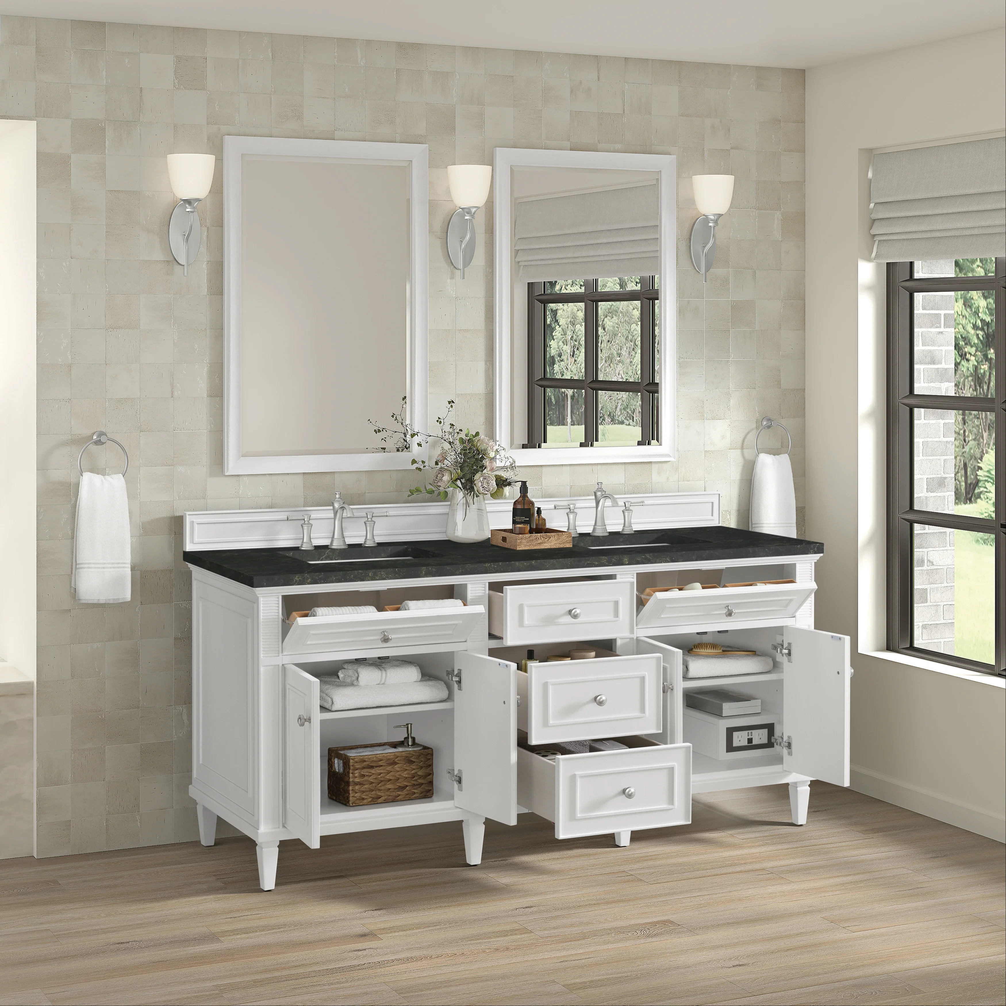 Lorelai 72" Double Vanity, Bright White, w/ 3 CM Phantome Eclos Top