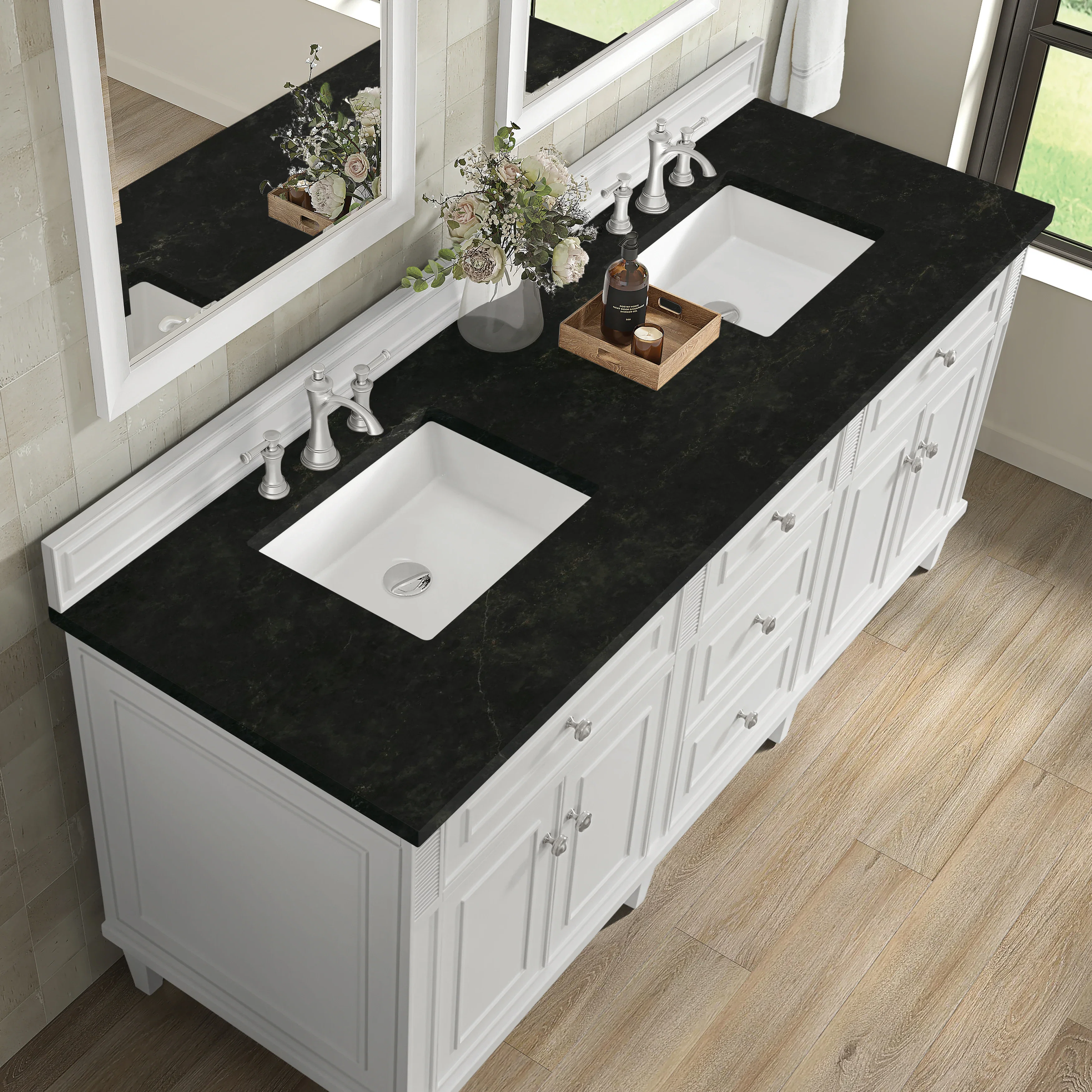 Lorelai 72" Double Vanity, Bright White, w/ 3 CM Phantome Eclos Top
