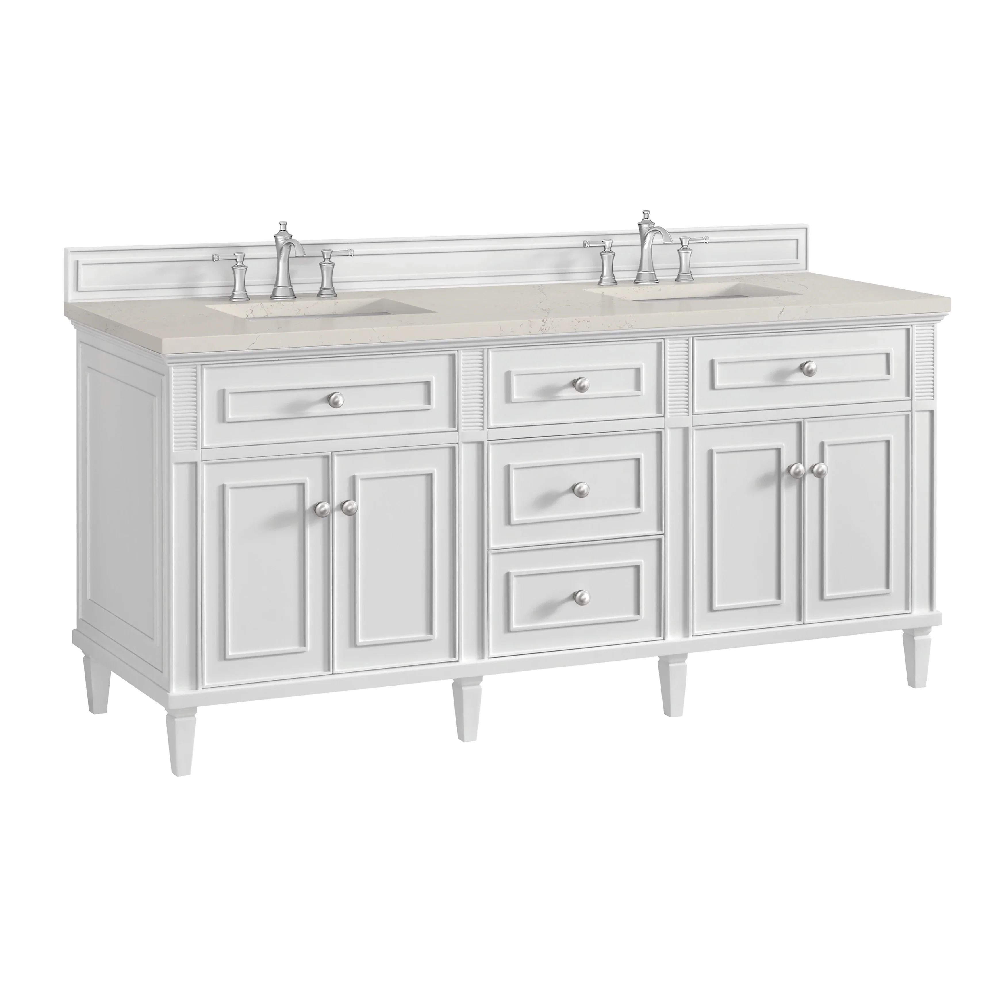 Lorelai 72" Double Vanity, Bright White, w/ 3 CM Siberian Silestone Top
