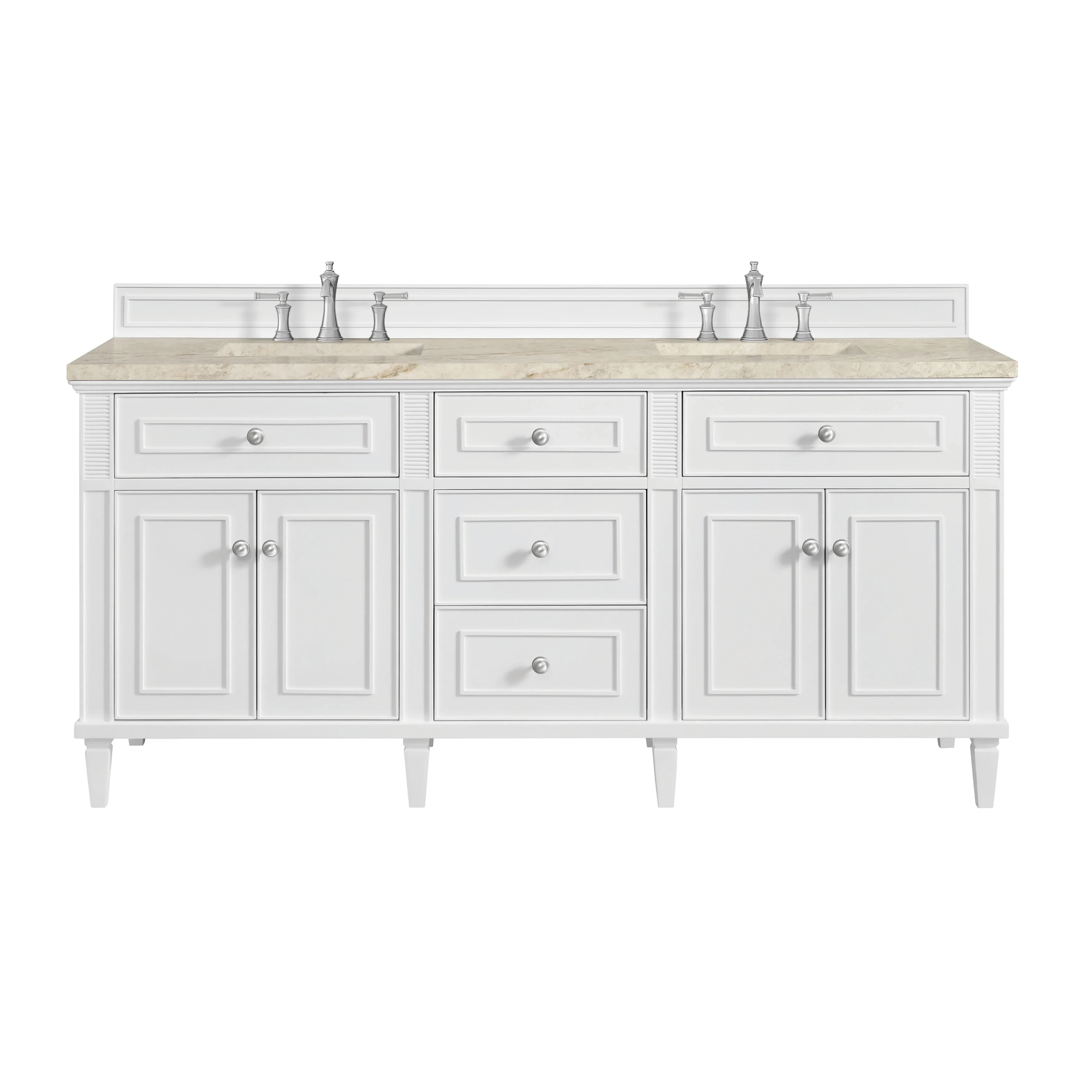 Lorelai 72" Double Vanity, Bright White, w/ 3 CM Tajnar Eclos Top