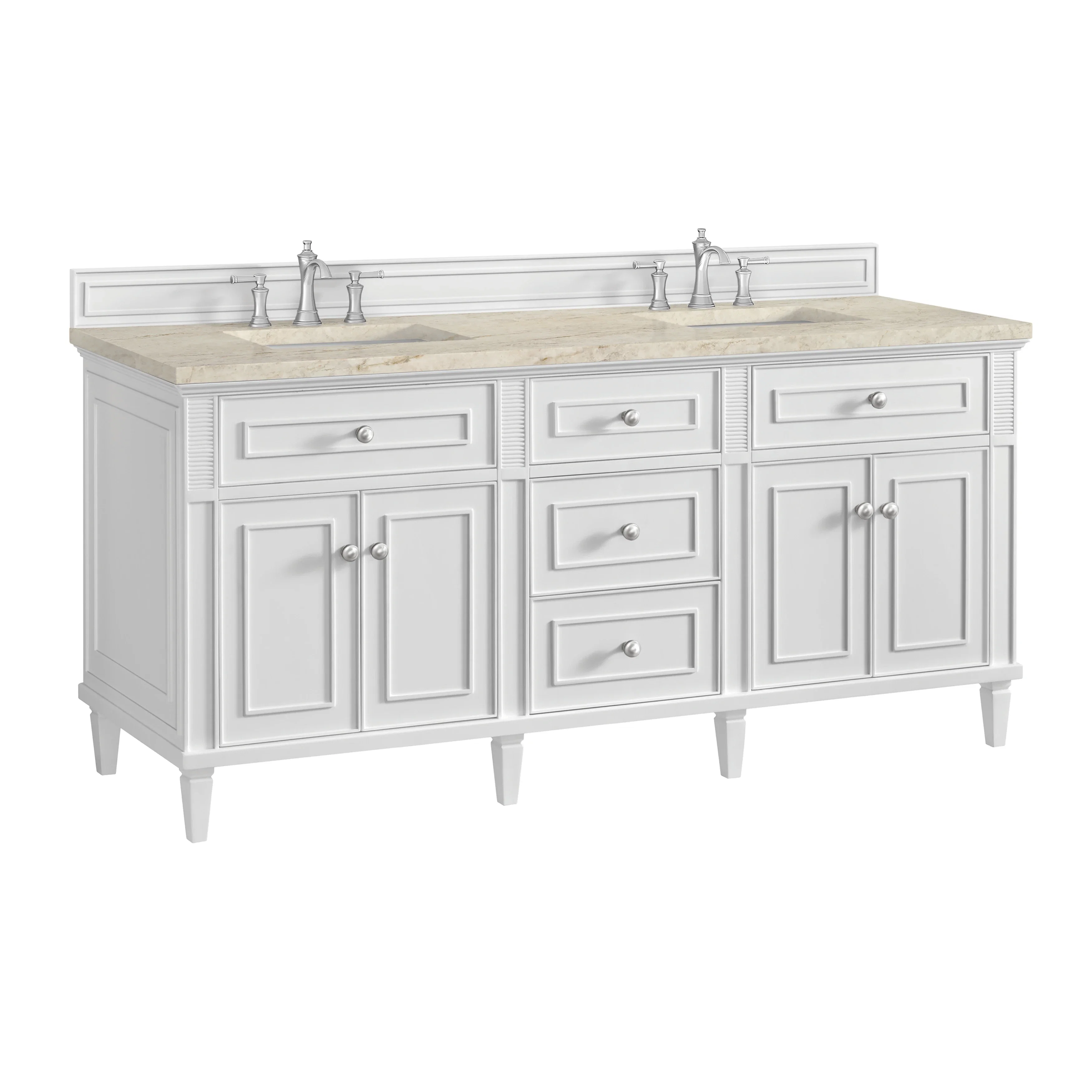 Lorelai 72" Double Vanity, Bright White, w/ 3 CM Tajnar Eclos Top