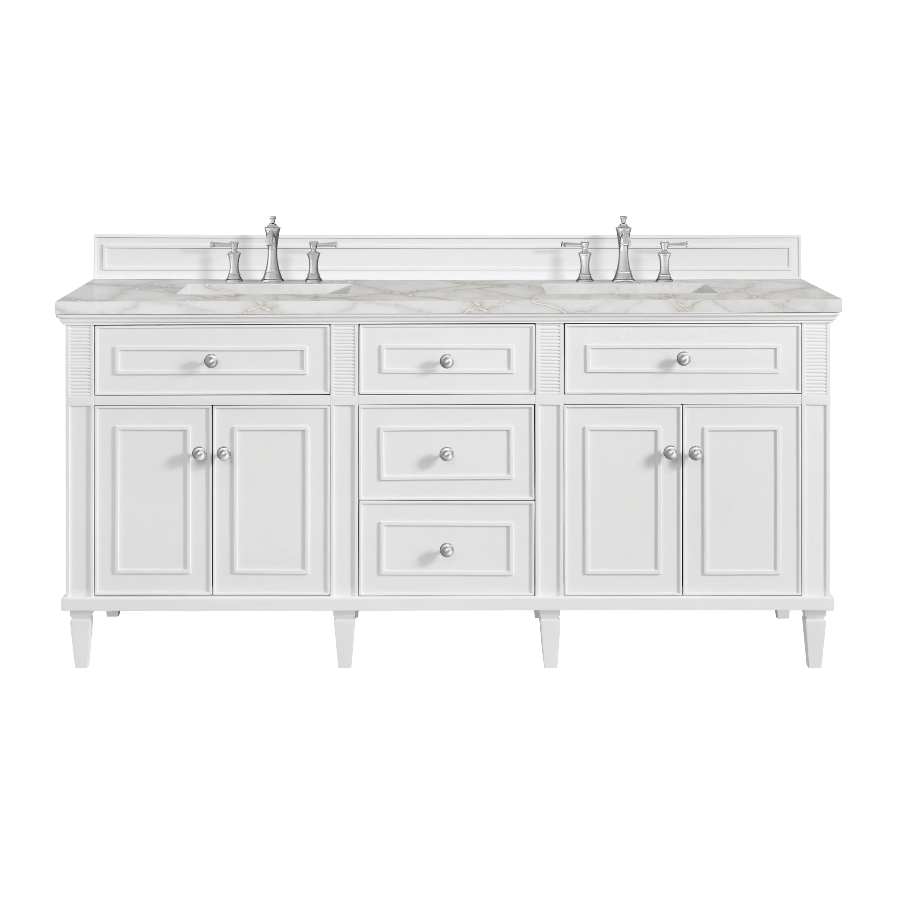 Lorelai 72" Double Vanity, Bright White w/ 3 CM Victorian Silver Silestone Top