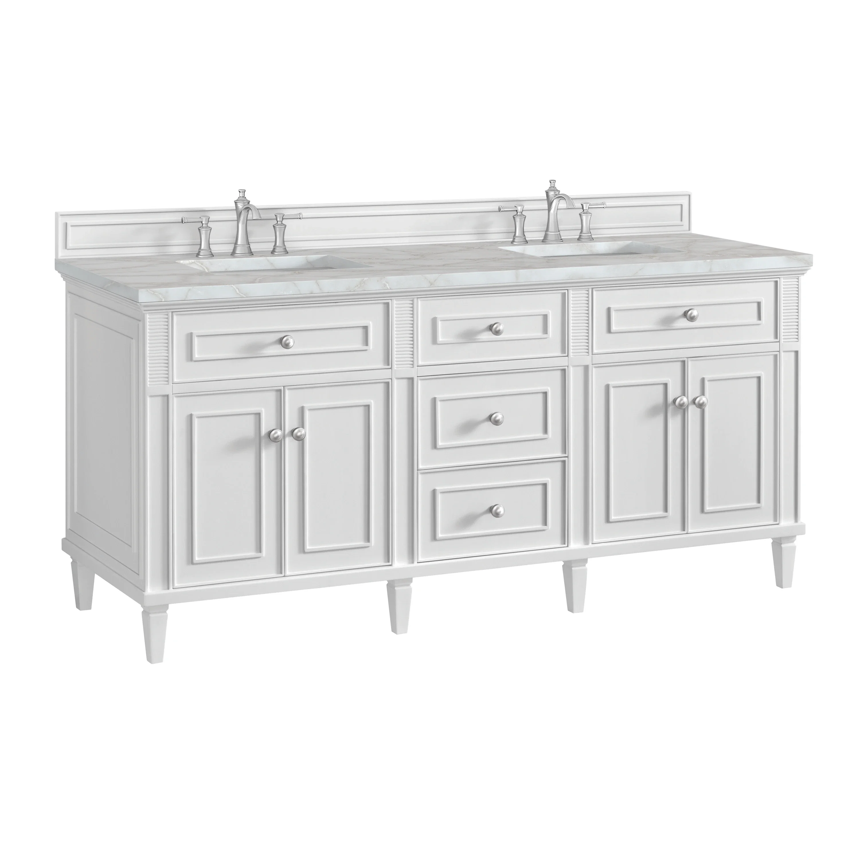 Lorelai 72" Double Vanity, Bright White w/ 3 CM Victorian Silver Silestone Top