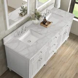 Lorelai 72" Double Vanity, Bright White w/ 3 CM Victorian Silver Silestone Top