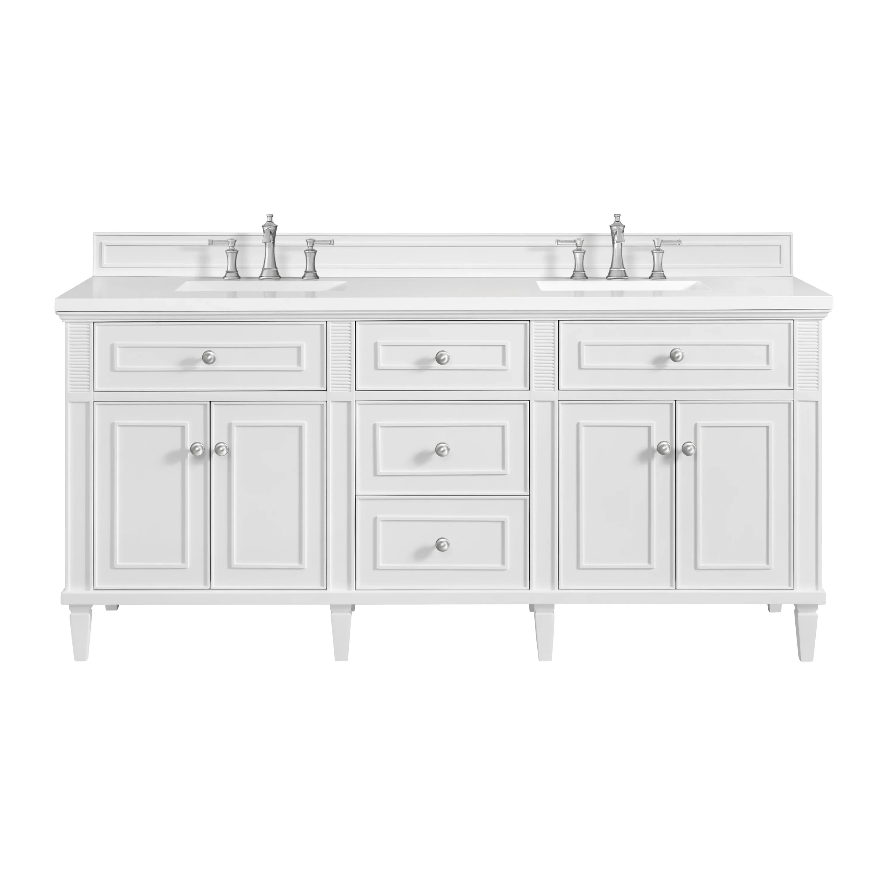 Lorelai 72" Double Vanity, Bright White w/ 3 CM White Zeus Silestone Top