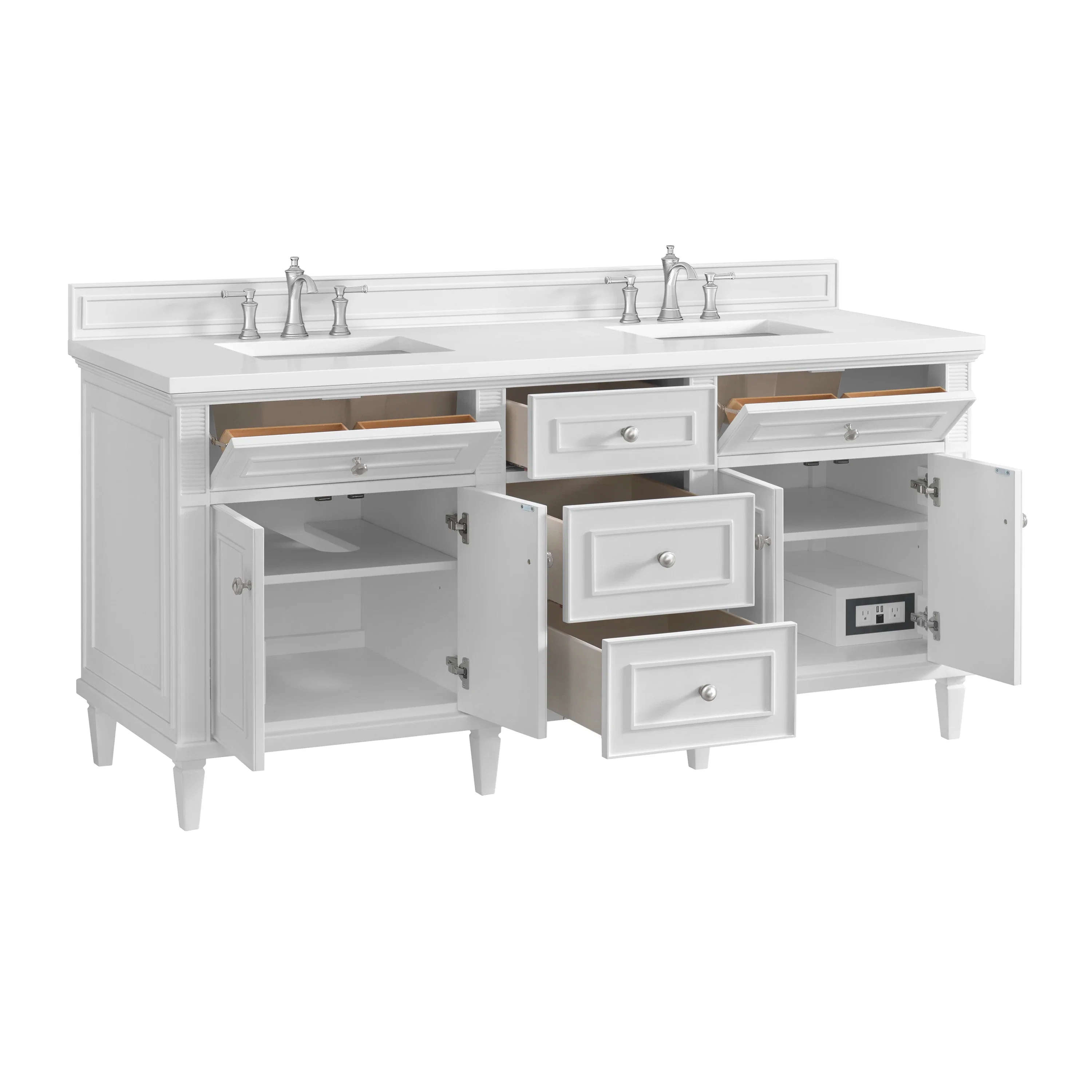Lorelai 72" Double Vanity, Bright White w/ 3 CM White Zeus Silestone Top