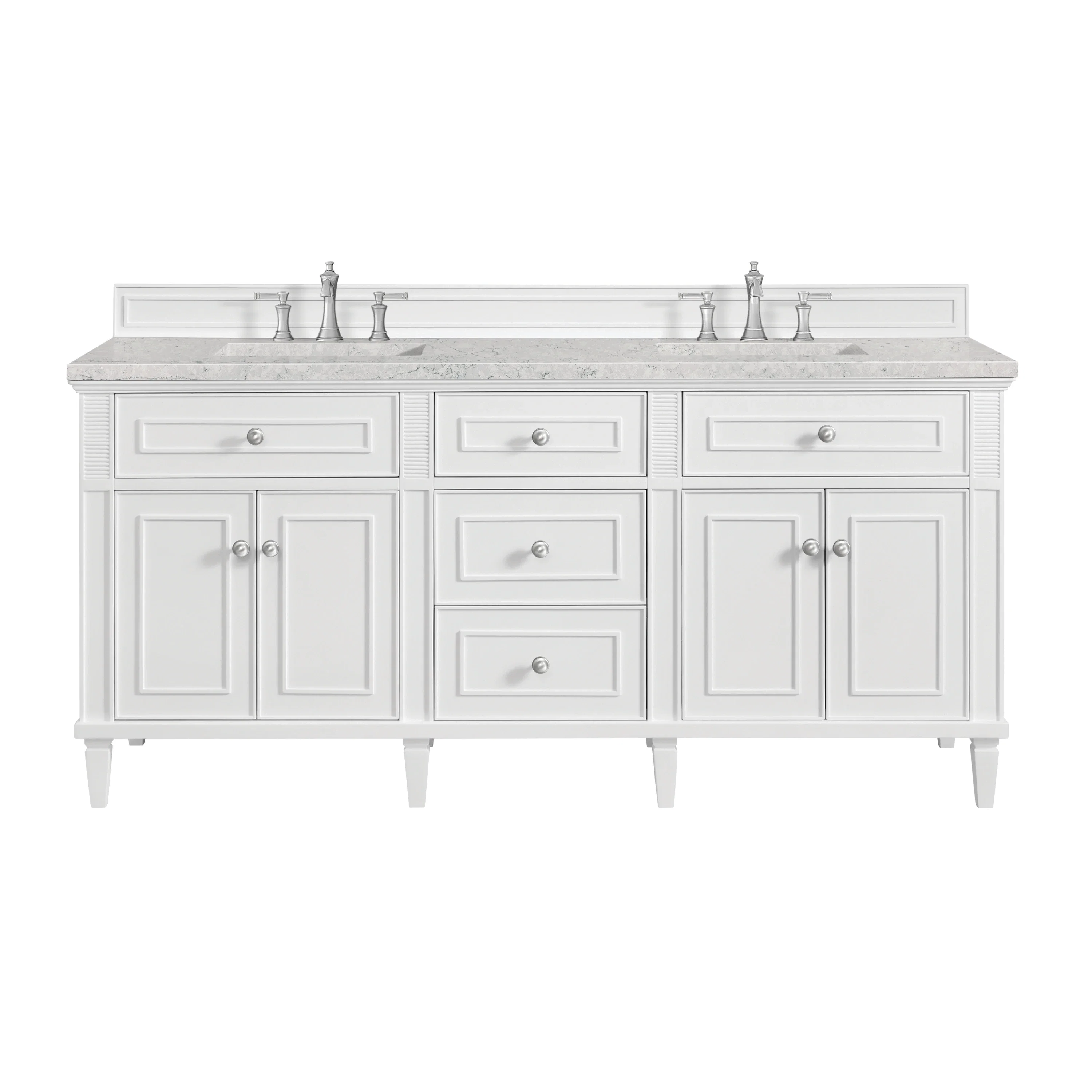 Lorelai 72" Double Vanity, Bright White w/ 3 CM Eternal Jasmine Pearl Silestone Top w/FreePower Wireless Charger