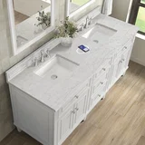 Lorelai 72" Double Vanity, Bright White w/ 3 CM Eternal Jasmine Pearl Silestone Top w/FreePower Wireless Charger