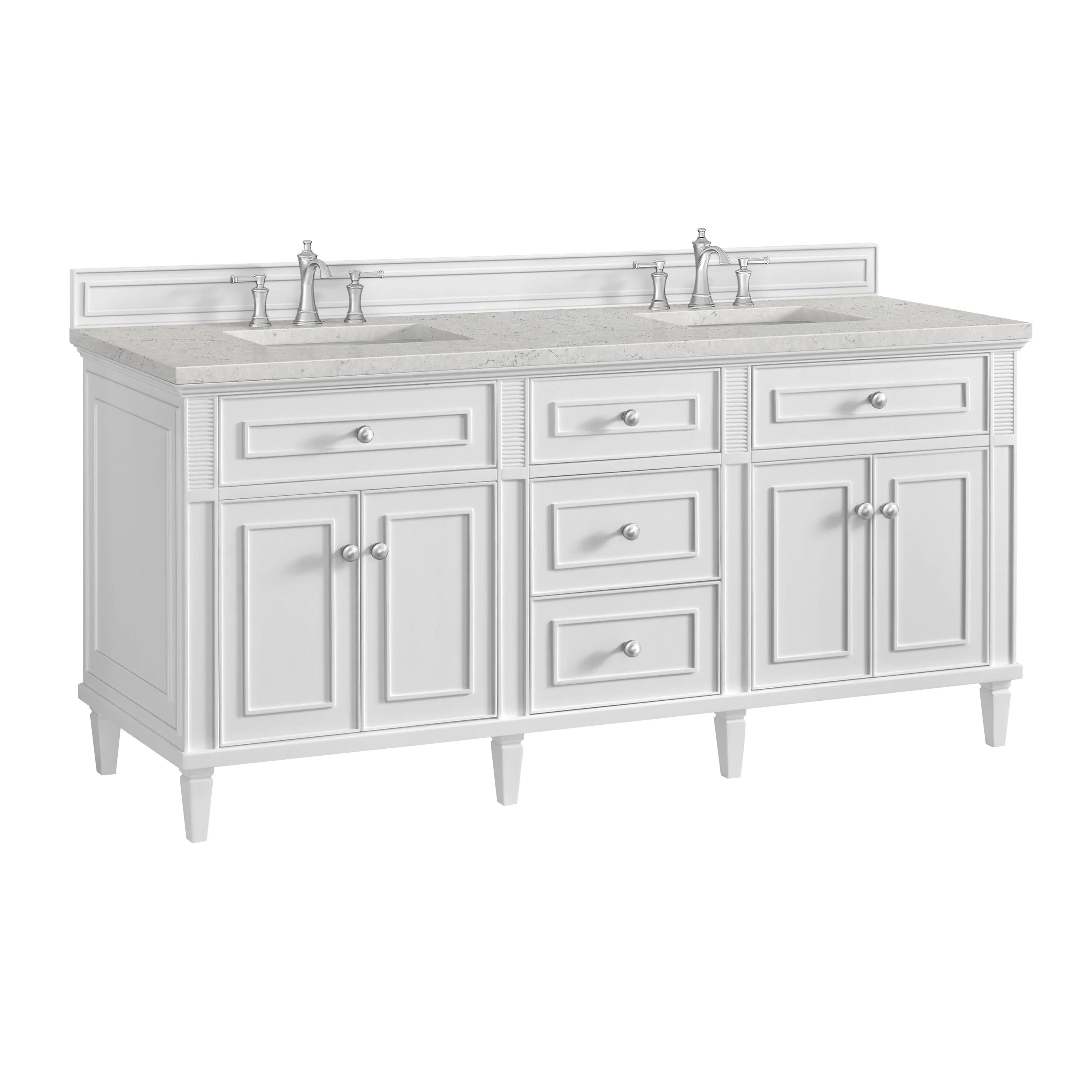 Lorelai 72" Double Vanity, Bright White w/ 3 CM Eternal Jasmine Pearl Silestone Top w/FreePower Wireless Charger