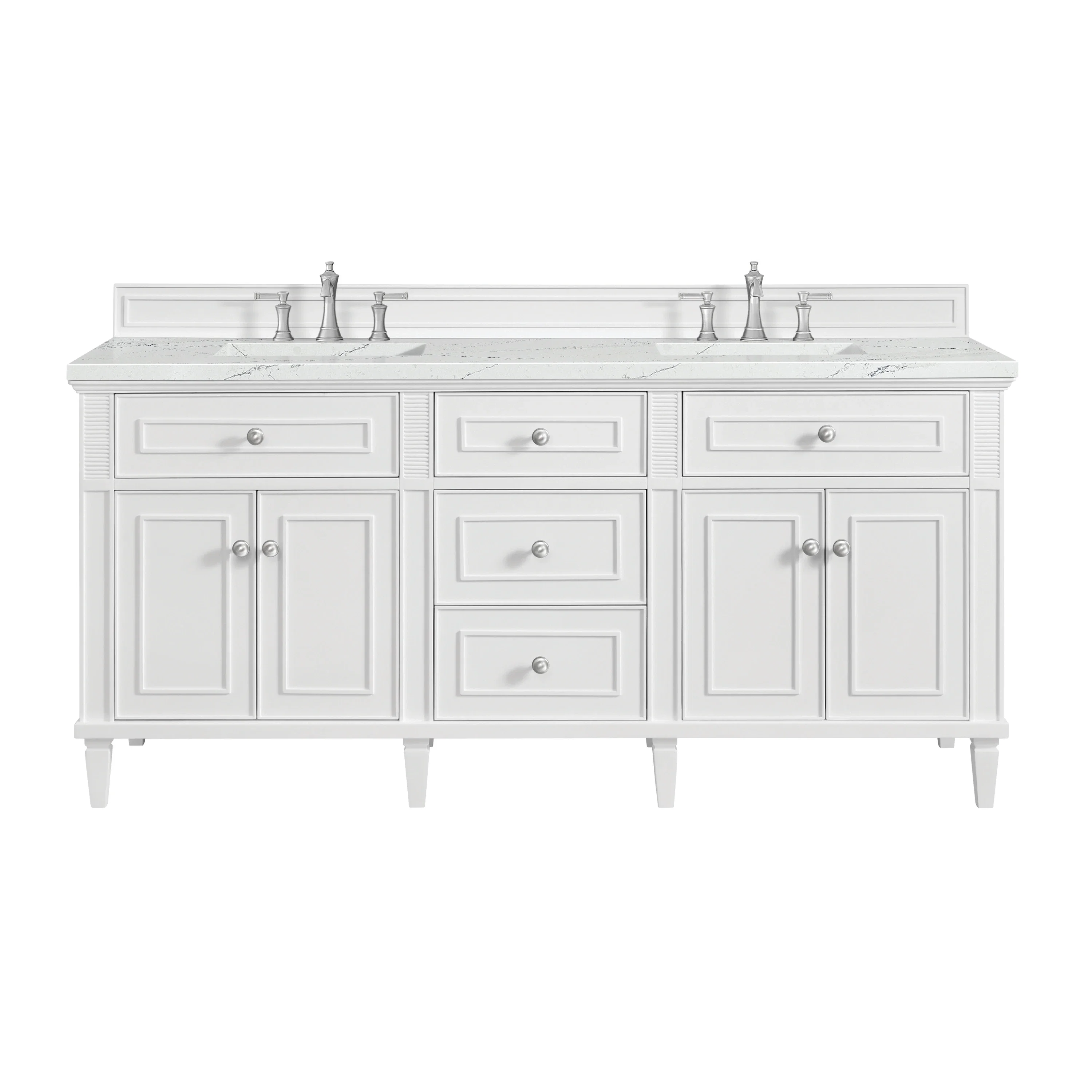 Lorelai 72" Double Vanity, Bright White w/ 3 CM Ethereal Noctis Silestone Top w/FreePower Wireless Charger