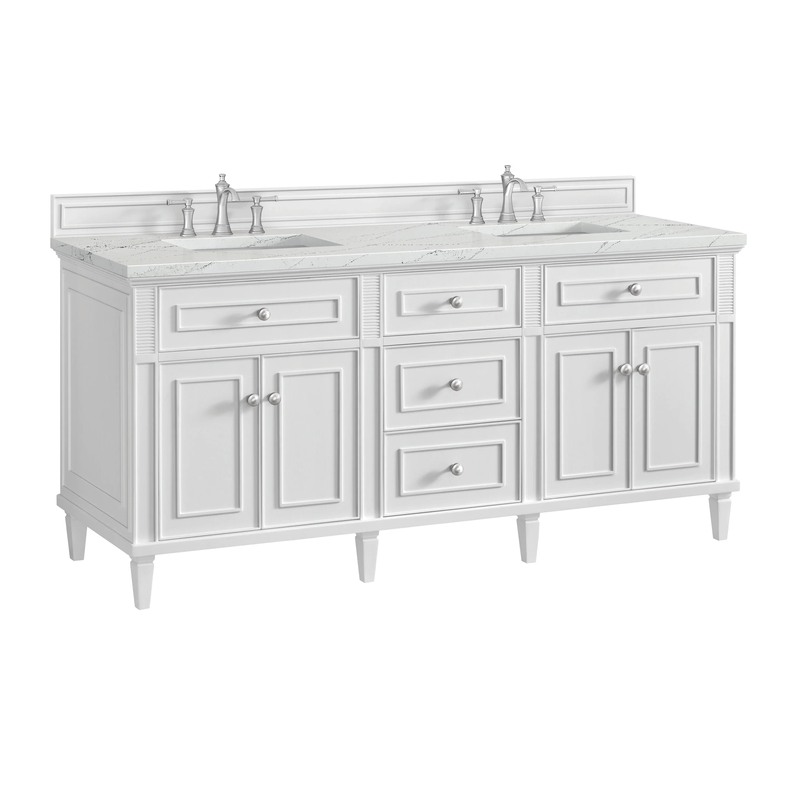 Lorelai 72" Double Vanity, Bright White w/ 3 CM Ethereal Noctis Silestone Top w/FreePower Wireless Charger