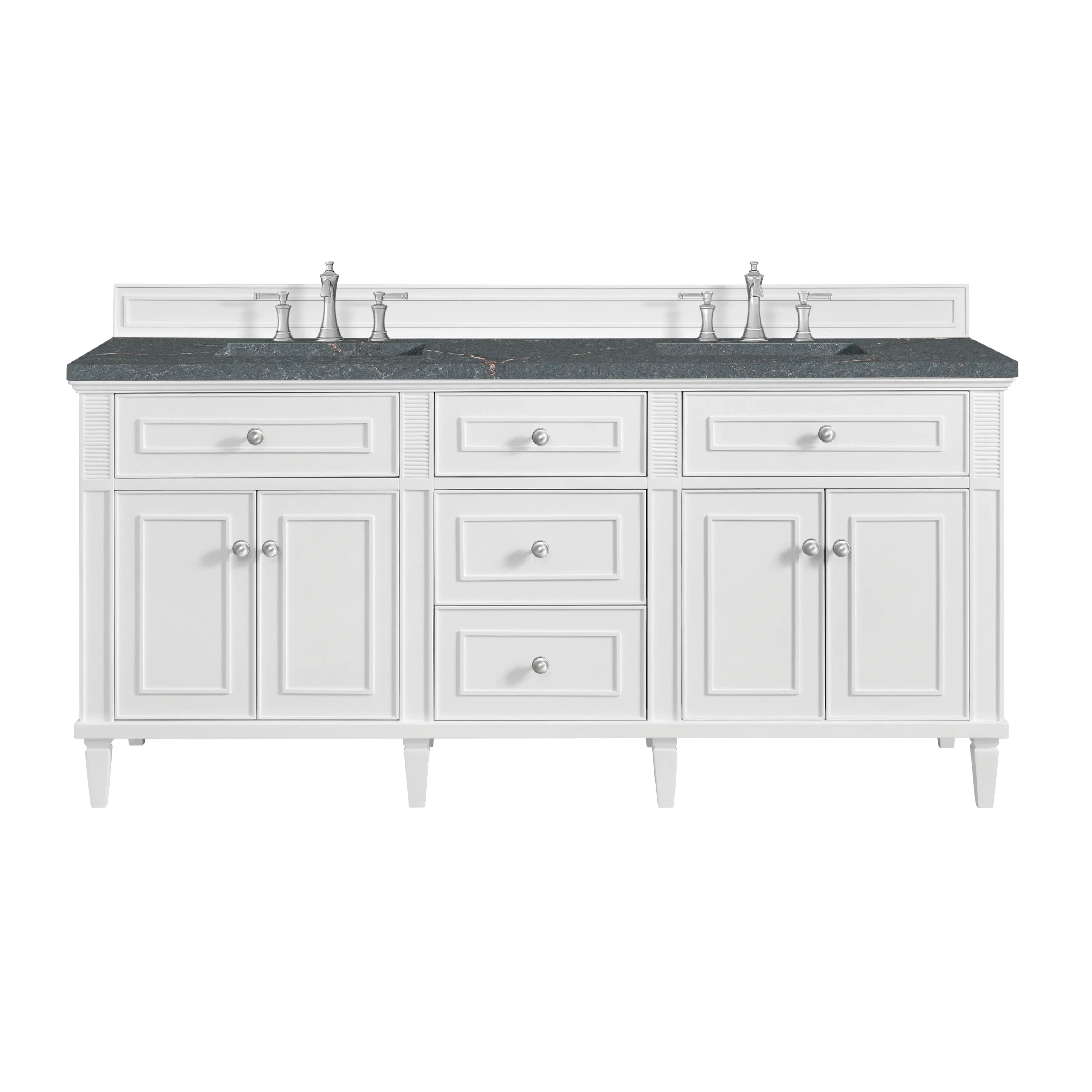 Lorelai 72" Double Vanity, Bright White w/ 3 CM Parisien Bleu Silestone Top w/FreePower Wireless Charger