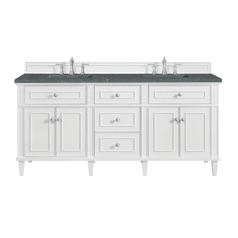 Lorelai 72" Double Vanity, Bright White w/ 3 CM Parisien Bleu Silestone Top w/FreePower Wireless Charger