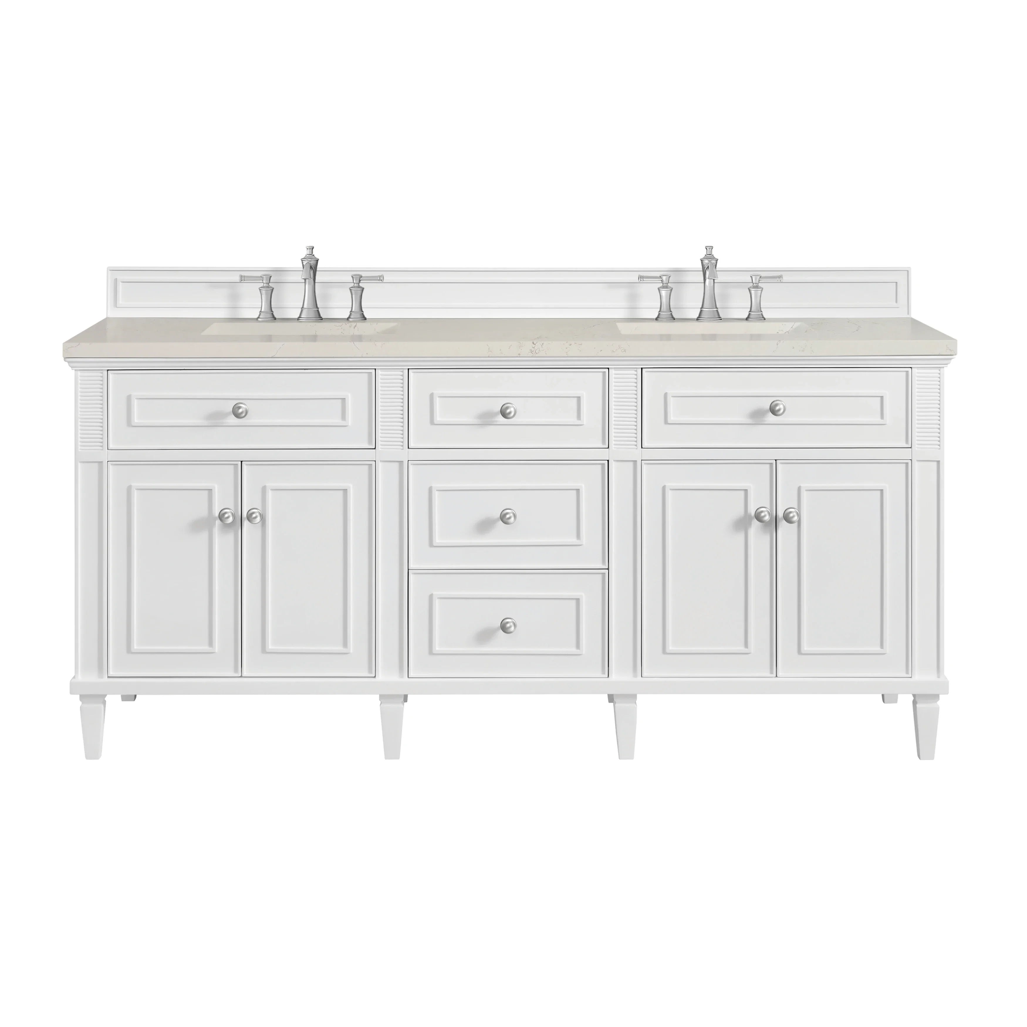 Lorelai 72" Double Vanity, Bright White, w/ 3 CM Siberian Silestone Top w/FreePower Wireless Charger