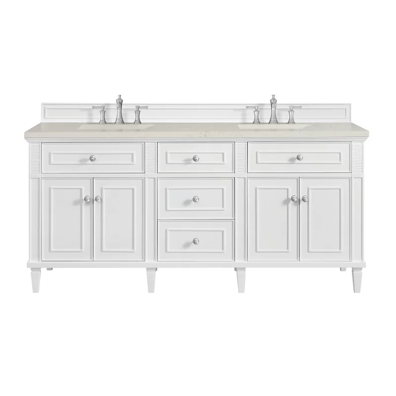 Lorelai 72" Double Vanity, Bright White, w/ 3 CM Siberian Silestone Top w/FreePower Wireless Charger