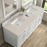 Lorelai 72" Double Vanity, Bright White, w/ 3 CM Siberian Silestone Top w/FreePower Wireless Charger