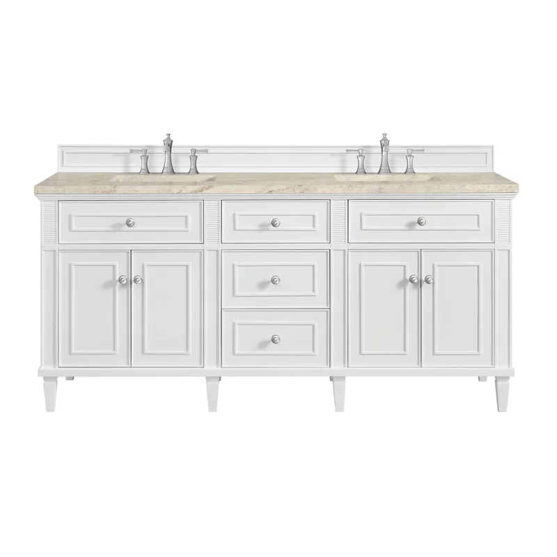 Lorelai 72" Double Vanity, Bright White, w/ 3 CM Tajnar Eclos Top w/FreePower Wireless Charger