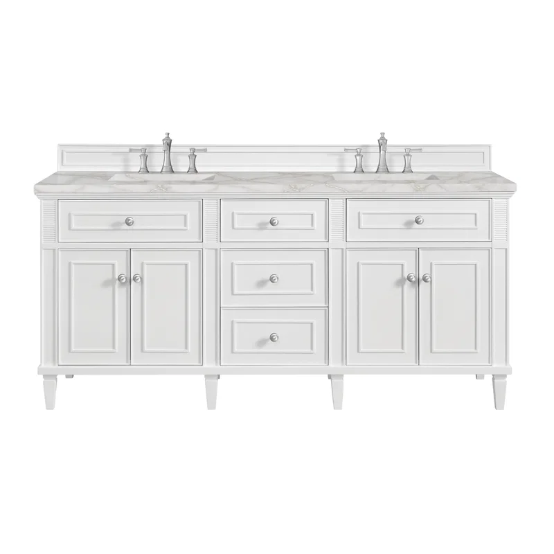 Lorelai 72" Double Vanity, Bright White w/ 3 CM Victorian Silver Silestone Top w/FreePower Wireless Charger