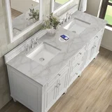 Lorelai 72" Double Vanity, Bright White w/ 3 CM Victorian Silver Silestone Top w/FreePower Wireless Charger