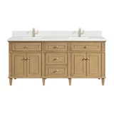 Lorelai 72" Double Vanity, Light Natural Oak w/ Single Hole 3 CM White Zeus Silestone Top & Backsplash