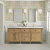 Lorelai 72" Double Vanity, Light Natural Oak w/ Single Hole 3 CM White Zeus Silestone Top & Backsplash