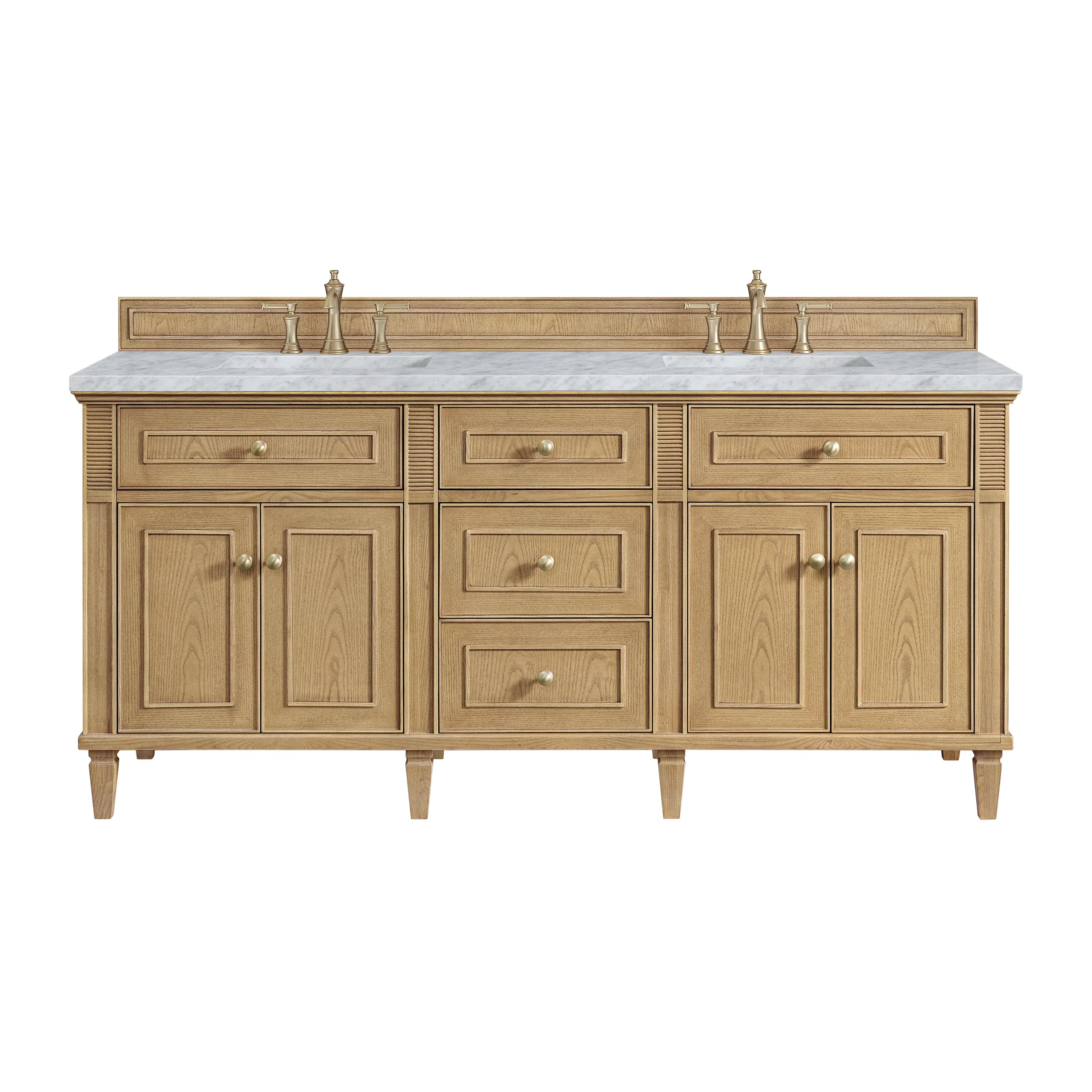 Lorelai 72" Double Vanity, Light Natural Oak w/ 3 CM Carrara White Marble Top
