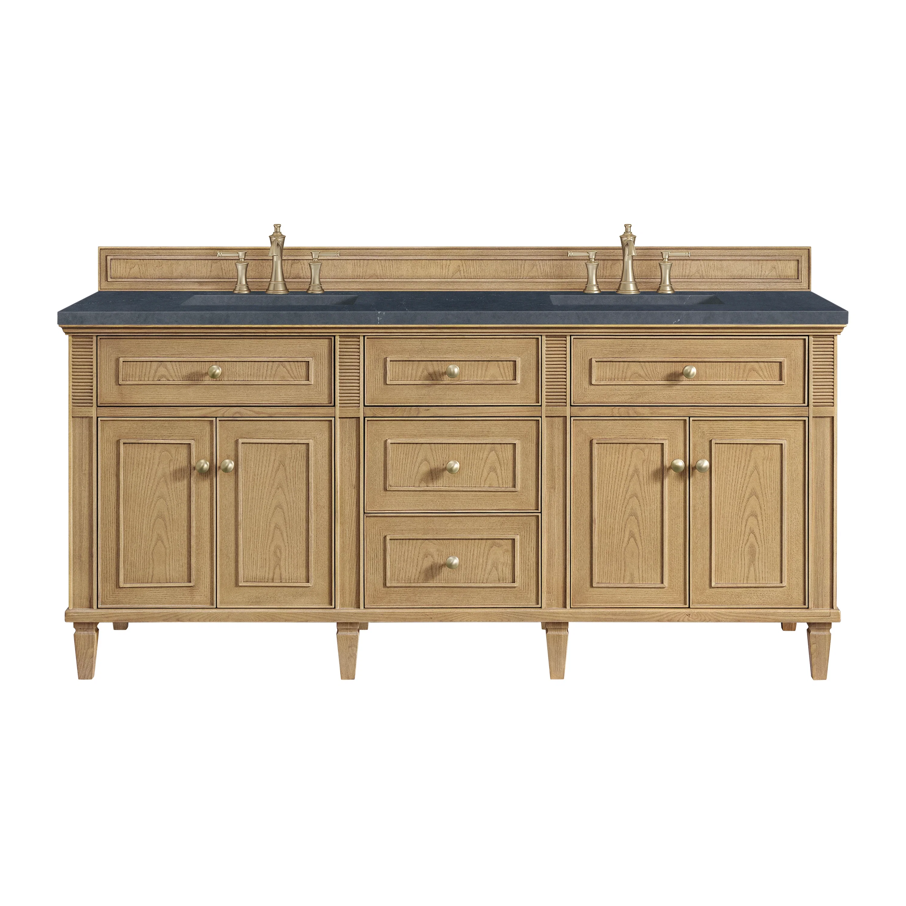 Lorelai 72" Double Vanity, Light Natural Oak w/ 3 CM Charcoal Soapstone Silestone Top