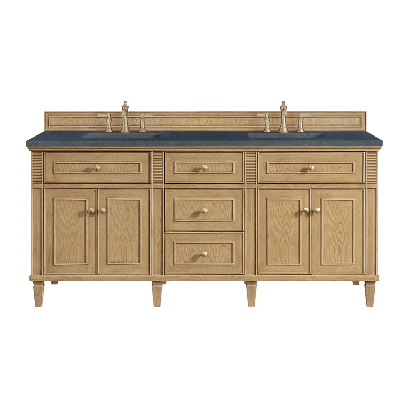 Lorelai 72" Double Vanity, Light Natural Oak w/ 3 CM Charcoal Soapstone Silestone Top
