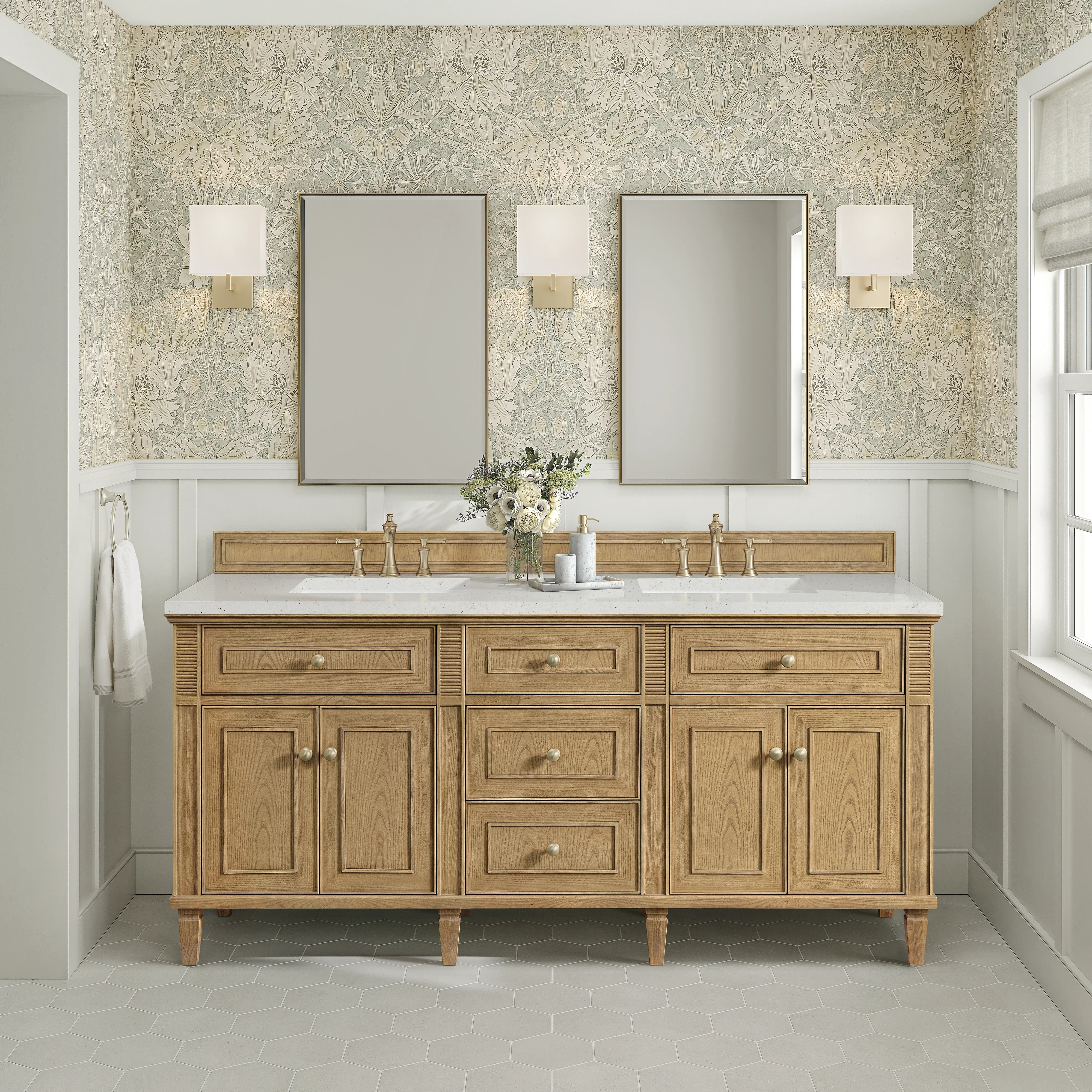 Lorelai 72" Double Vanity, Light Natural Oak w/ 3 CM Lime Delight Silestone Top