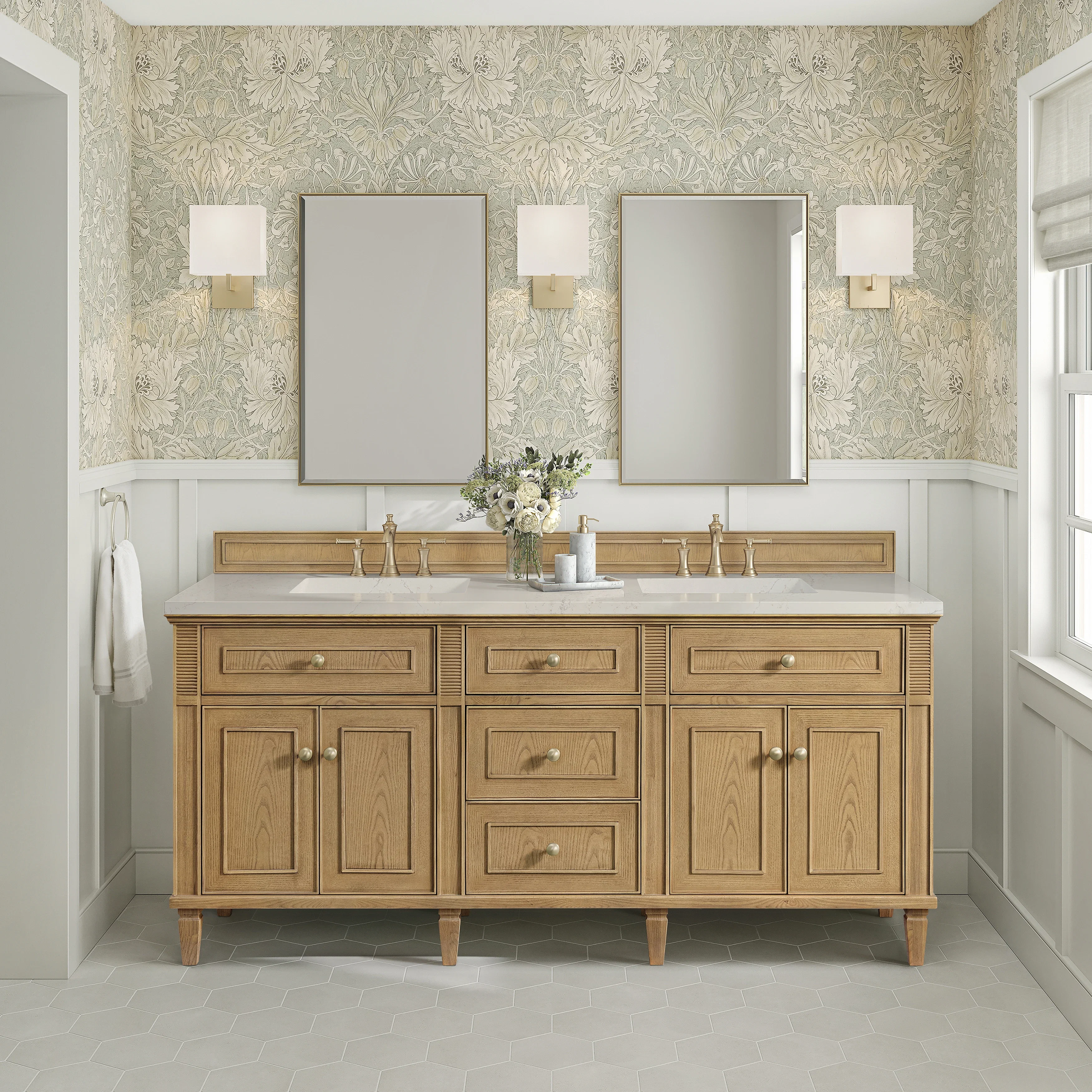 Lorelai 72" Double Vanity, Light Natural Oak, w/ 3 CM Siberian Silestone Top