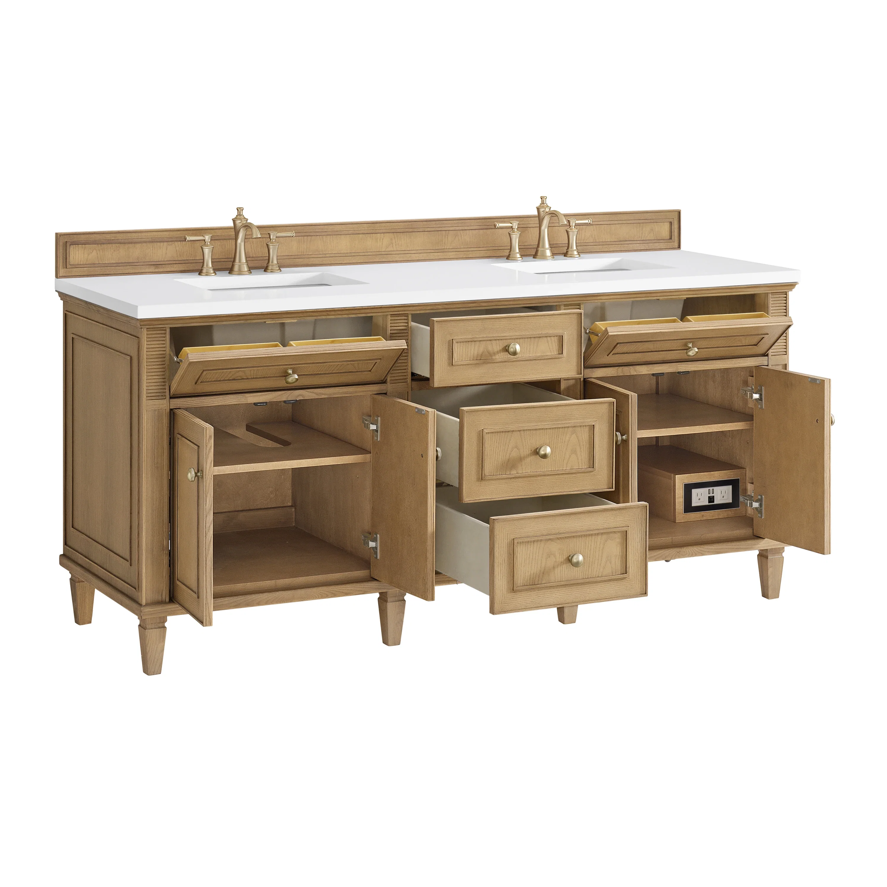 Lorelai 72" Double Vanity, Light Natural Oak w/ 3 CM White Zeus Silestone Top