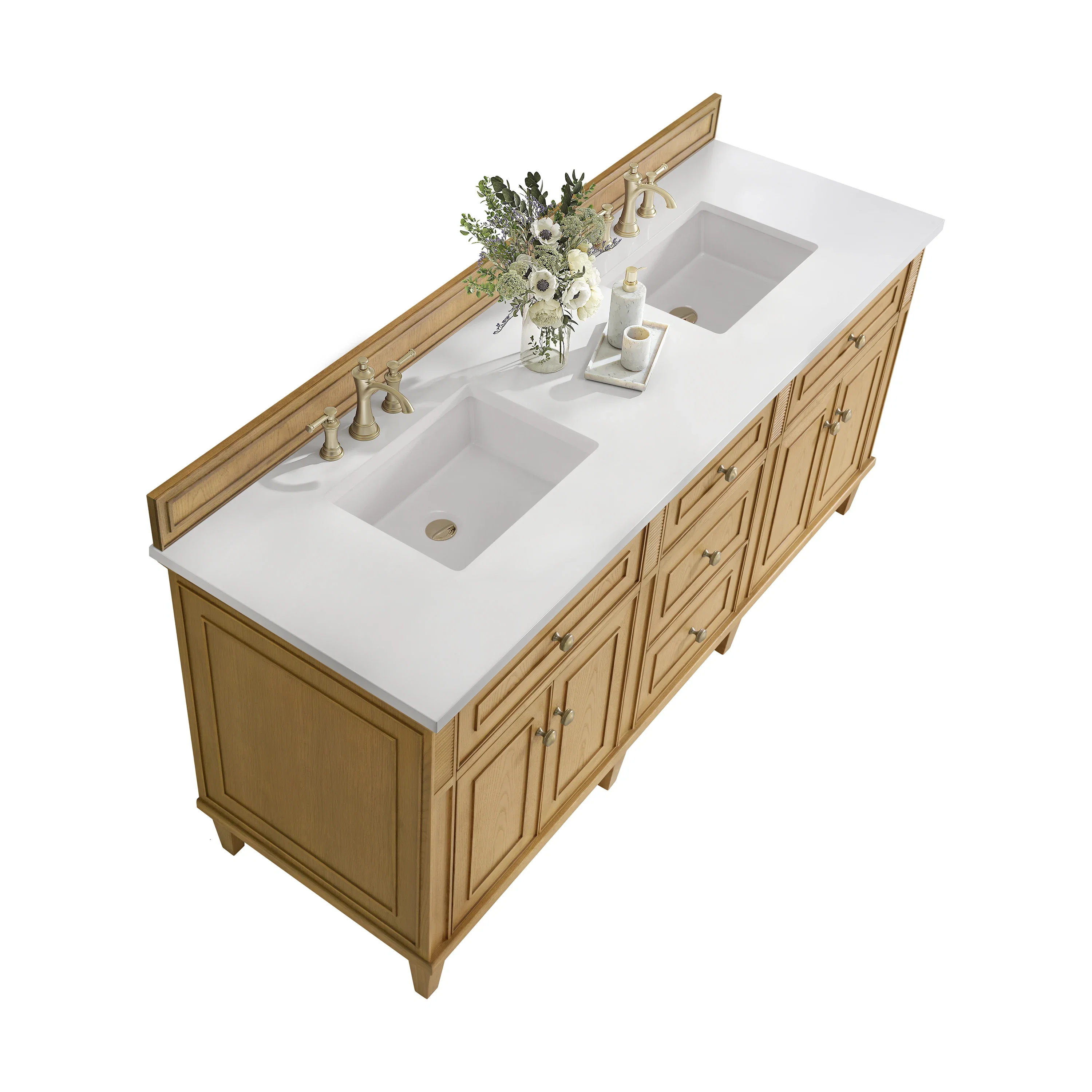 Lorelai 72" Double Vanity, Light Natural Oak w/ 3 CM White Zeus Silestone Top