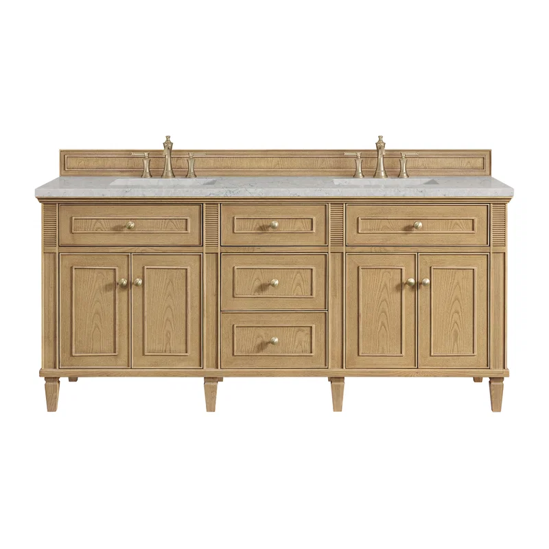 Lorelai 72" Double Vanity, Light Natural Oak w/ 3 CM Eternal Jasmine Pearl Silestone Top w/FreePower Wireless Charger