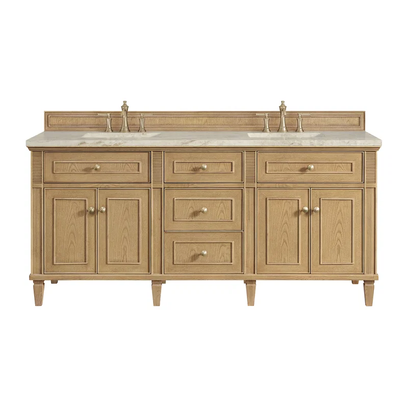 Lorelai 72" Double Vanity, Light Natural Oak, w/ 3 CM Tajnar Eclos Top w/FreePower Wireless Charger