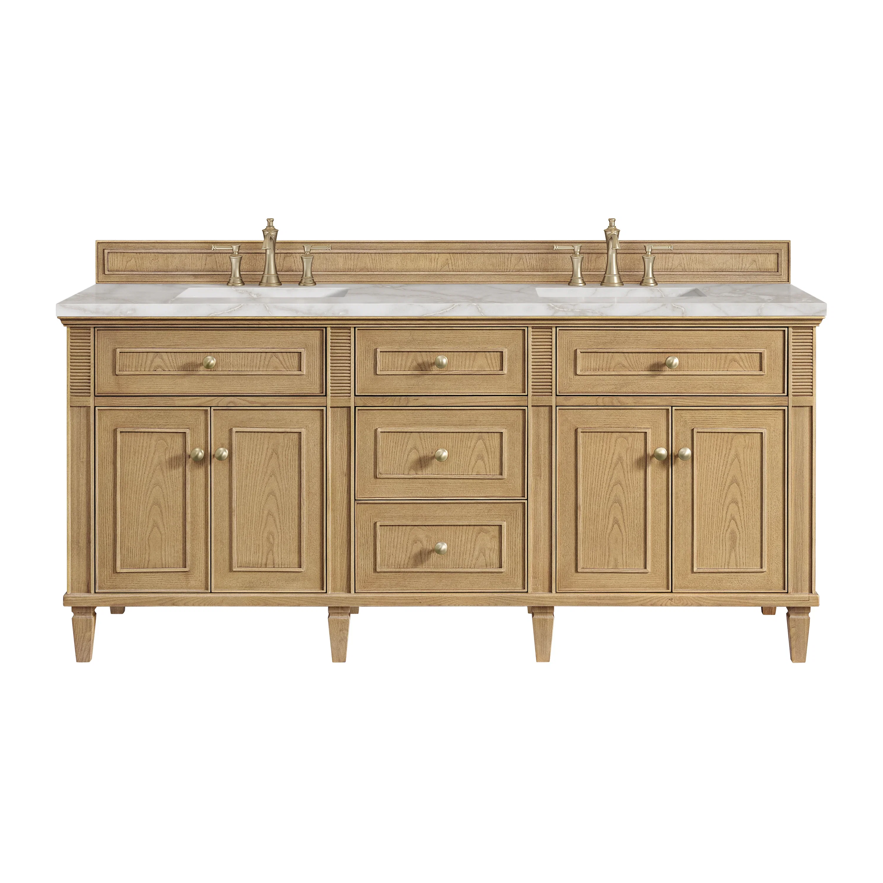 Lorelai 72" Double Vanity, Light Natural Oak w/ 3 CM Victorian Silver Silestone Top w/FreePower Wireless Charger