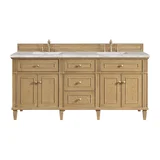 Lorelai 72" Double Vanity, Light Natural Oak w/ 3 CM Victorian Silver Silestone Top w/FreePower Wireless Charger