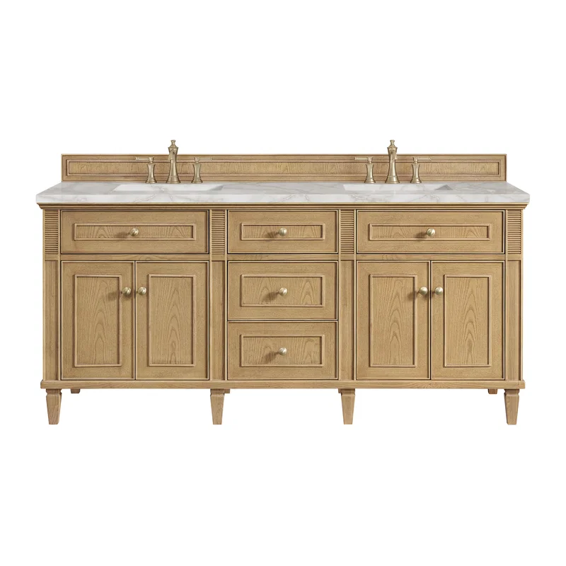 Lorelai 72" Double Vanity, Light Natural Oak w/ 3 CM Victorian Silver Silestone Top w/FreePower Wireless Charger
