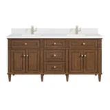 Lorelai 72"Double Vanity, Mid-Century Walnut w/ Single Hole 3 CM White Zeus Silestone Top & Backsplash