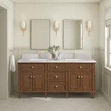 Lorelai 72"Double Vanity, Mid-Century Walnut w/ Single Hole 3 CM White Zeus Silestone Top & Backsplash