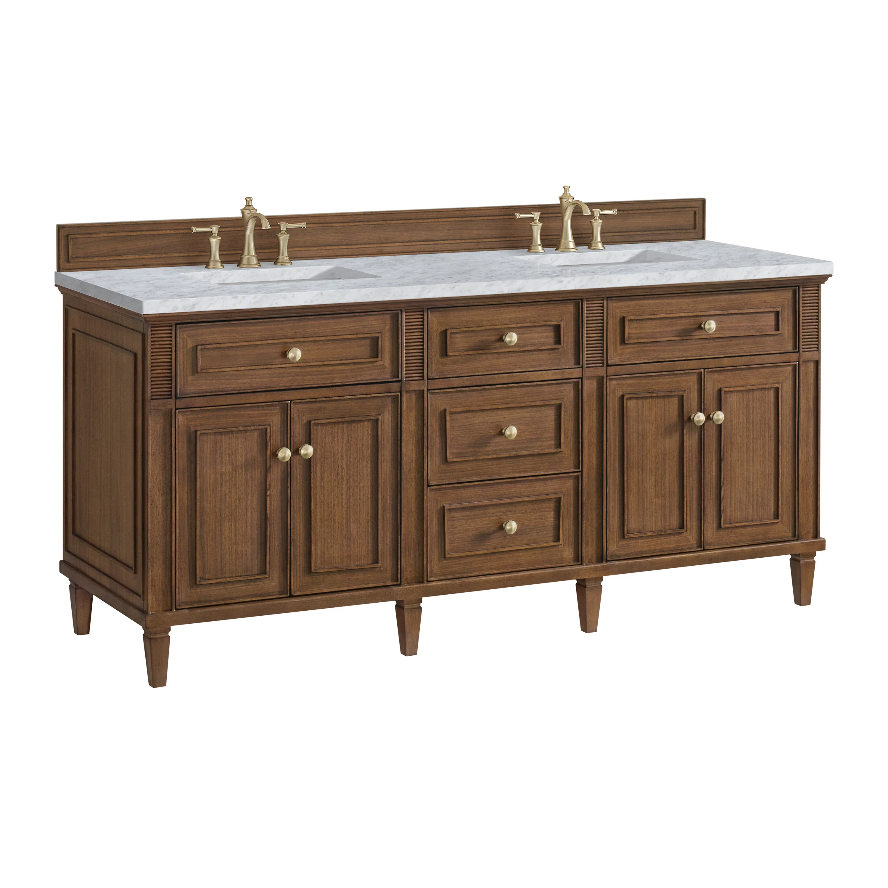 Lorelai 72"Double Vanity, Mid-Century Walnut w/ 3 CM Carrara White Marble Top