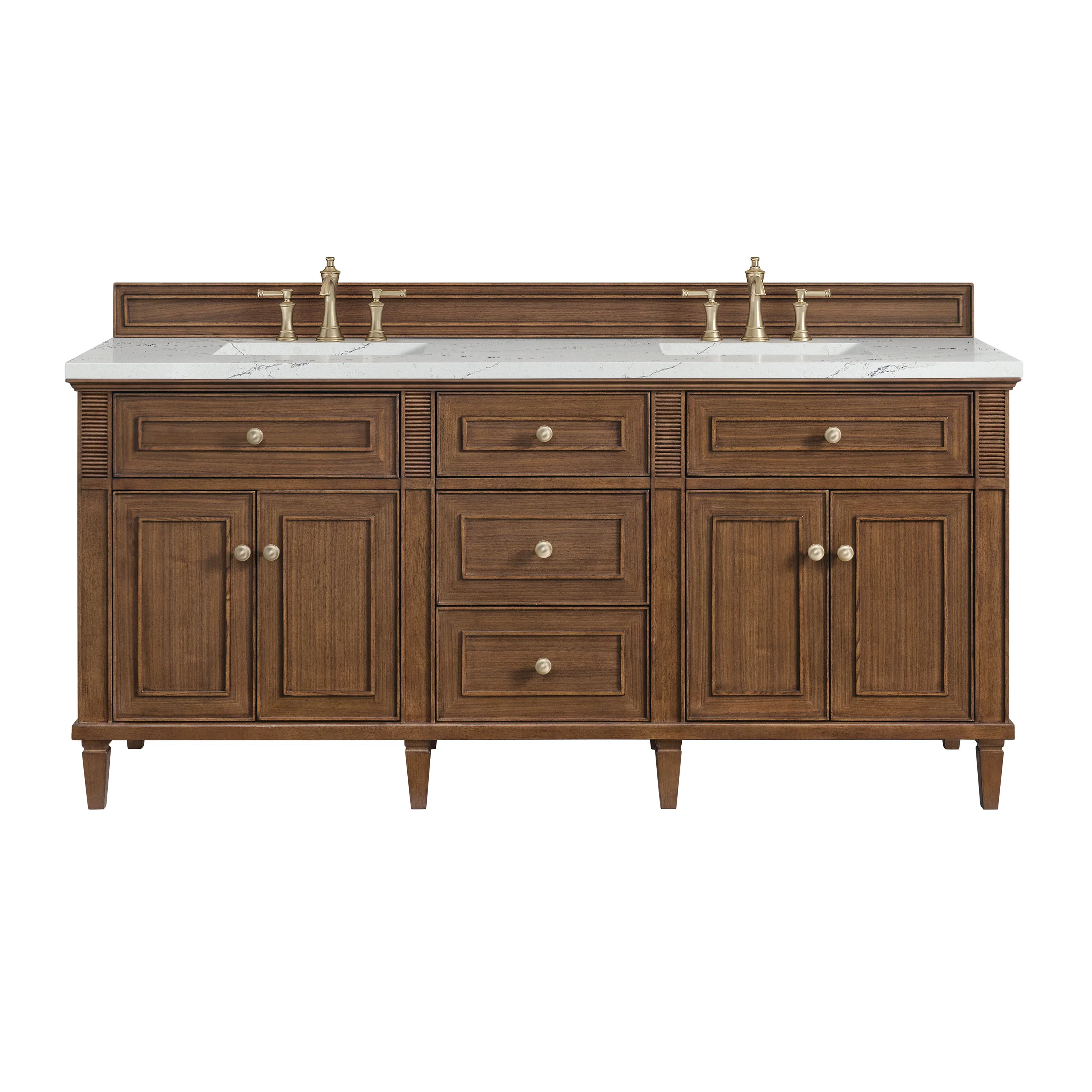 Lorelai 72"Double Vanity, Mid-Century Walnut w/ 3 CM Ethereal Noctis Silestone Top