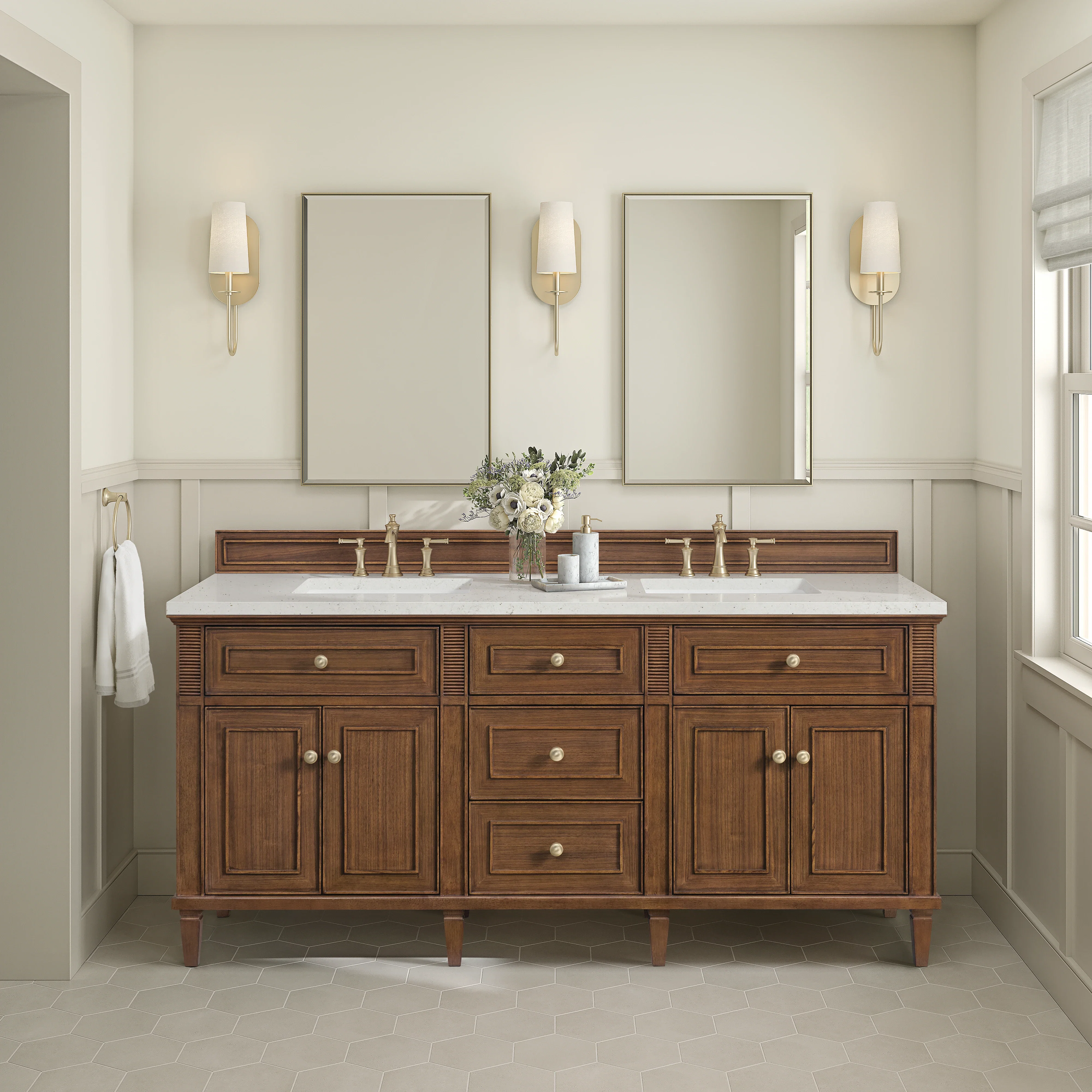 Lorelai 72"Double Vanity, Mid-Century Walnut w/ 3 CM Lime Delight Silestone Top