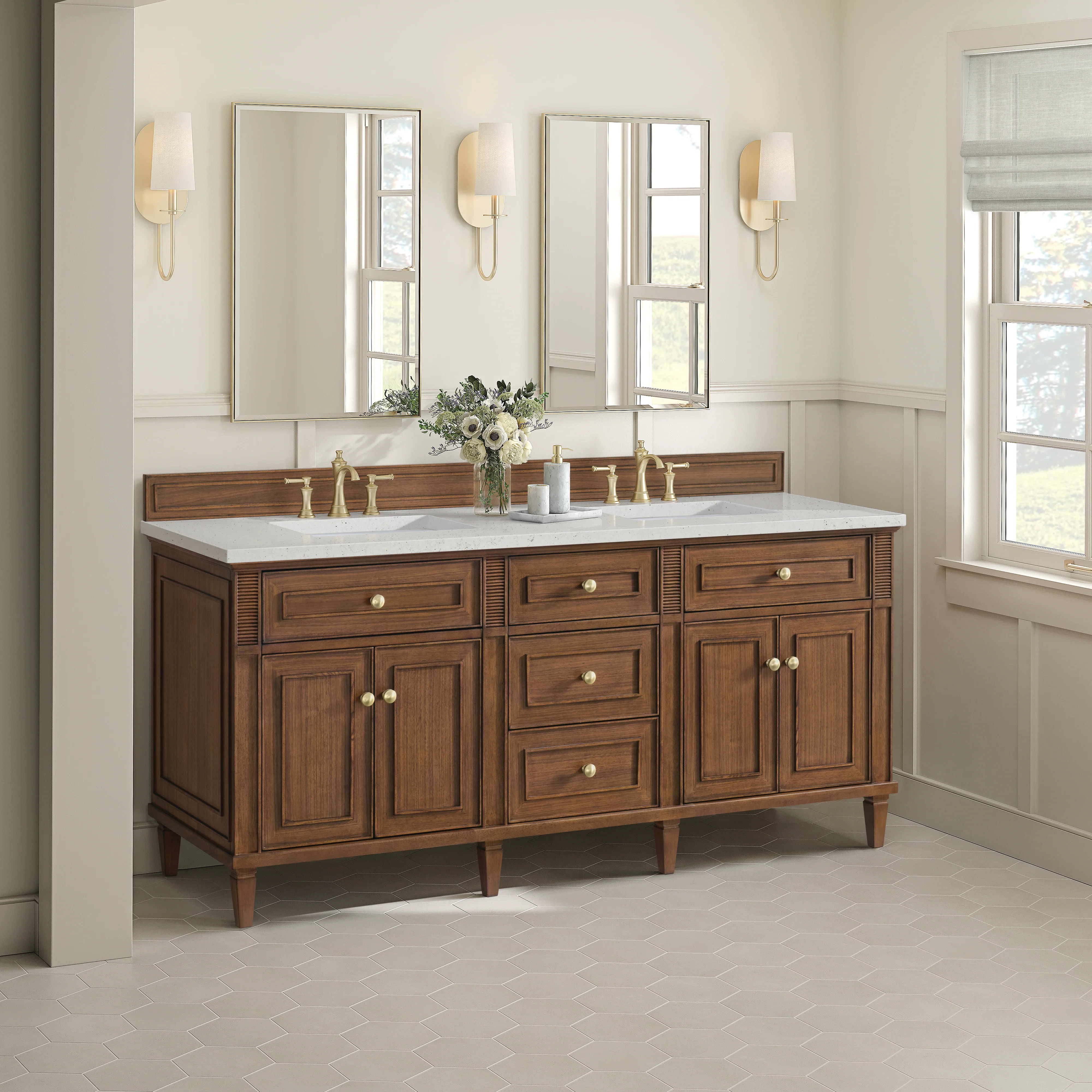 Lorelai 72"Double Vanity, Mid-Century Walnut w/ 3 CM Lime Delight Silestone Top
