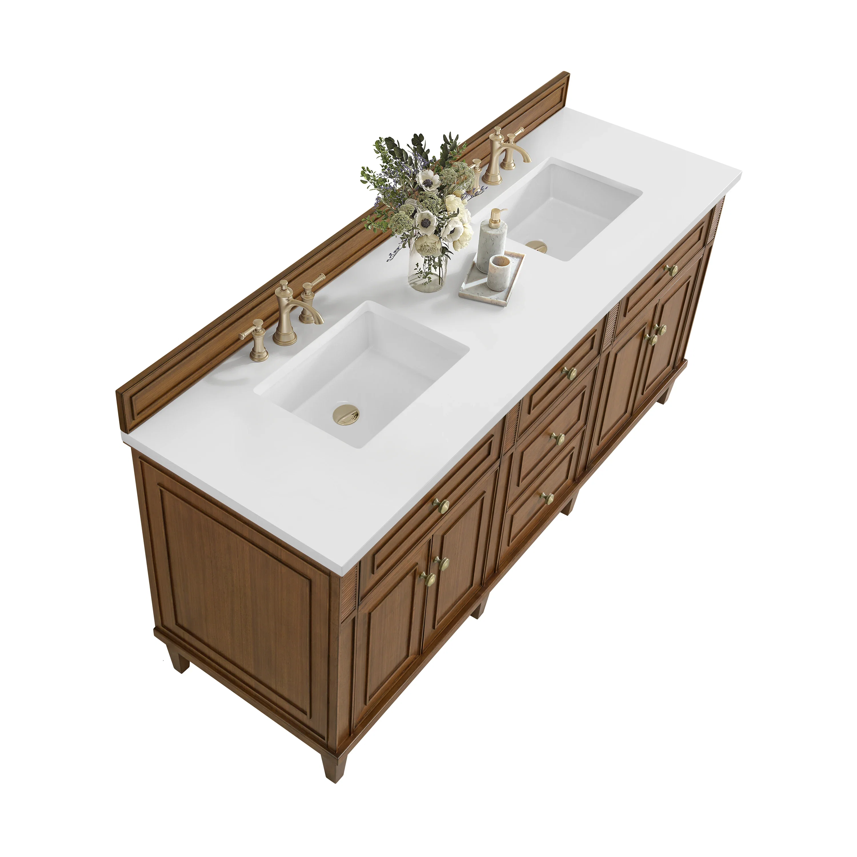 Lorelai 72"Double Vanity, Mid-Century Walnut w/ 3 CM White Zeus Silestone Top