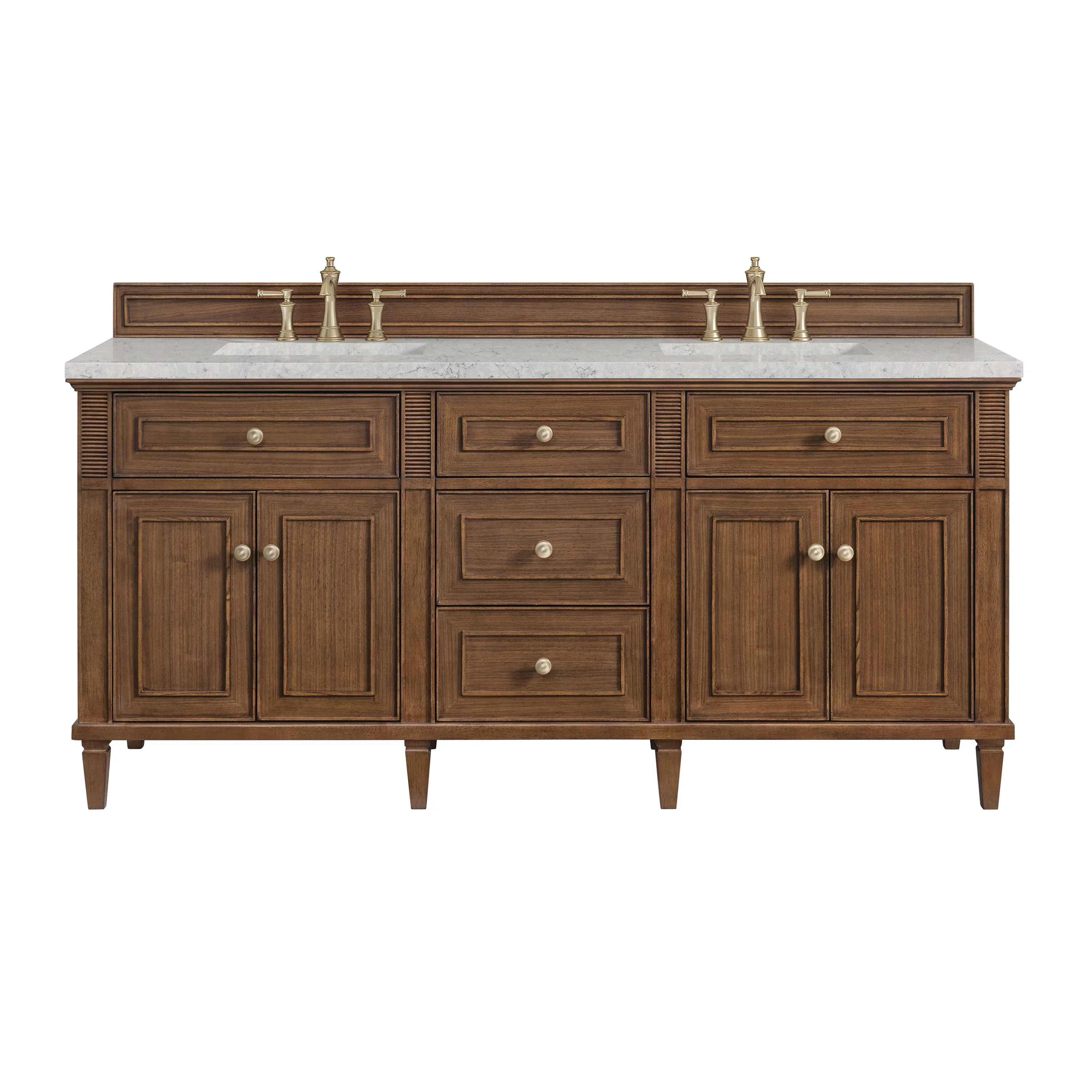 Lorelai 72"Double Vanity, Mid-Century Walnut w/ 3 CM Eternal Jasmine Pearl Silestone Top w/FreePower Wireless Charger
