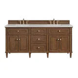 Lorelai 72"Double Vanity, Mid-Century Walnut w/ 3 CM Eternal Jasmine Pearl Silestone Top w/FreePower Wireless Charger