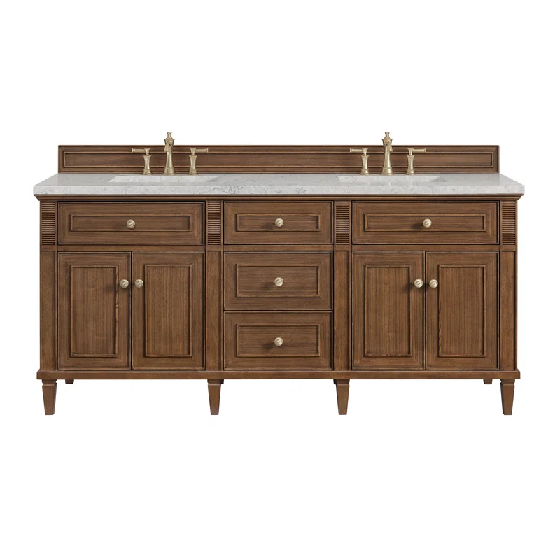 Lorelai 72"Double Vanity, Mid-Century Walnut w/ 3 CM Eternal Jasmine Pearl Silestone Top w/FreePower Wireless Charger